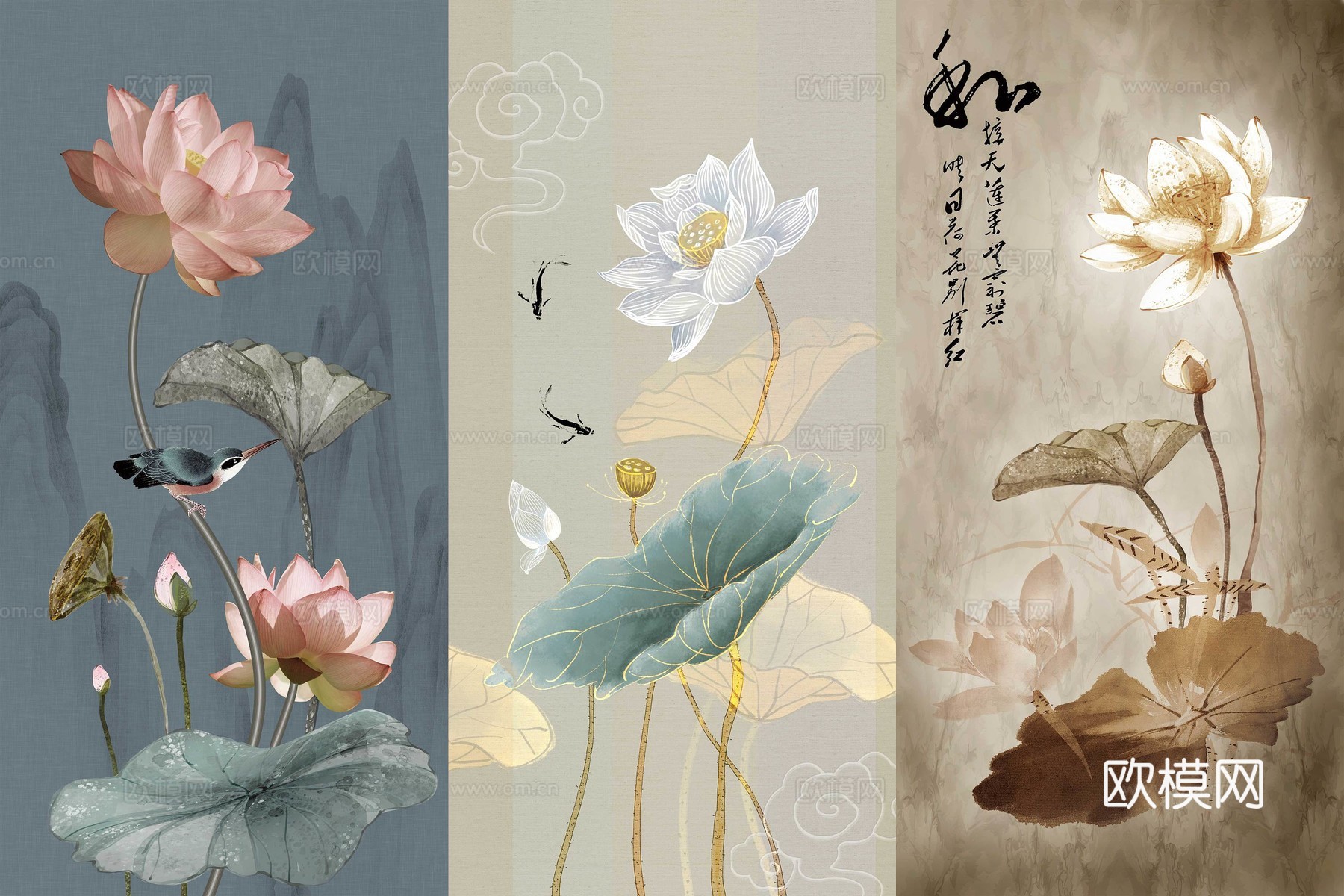 中式新中式花鸟植物壁纸壁画下载