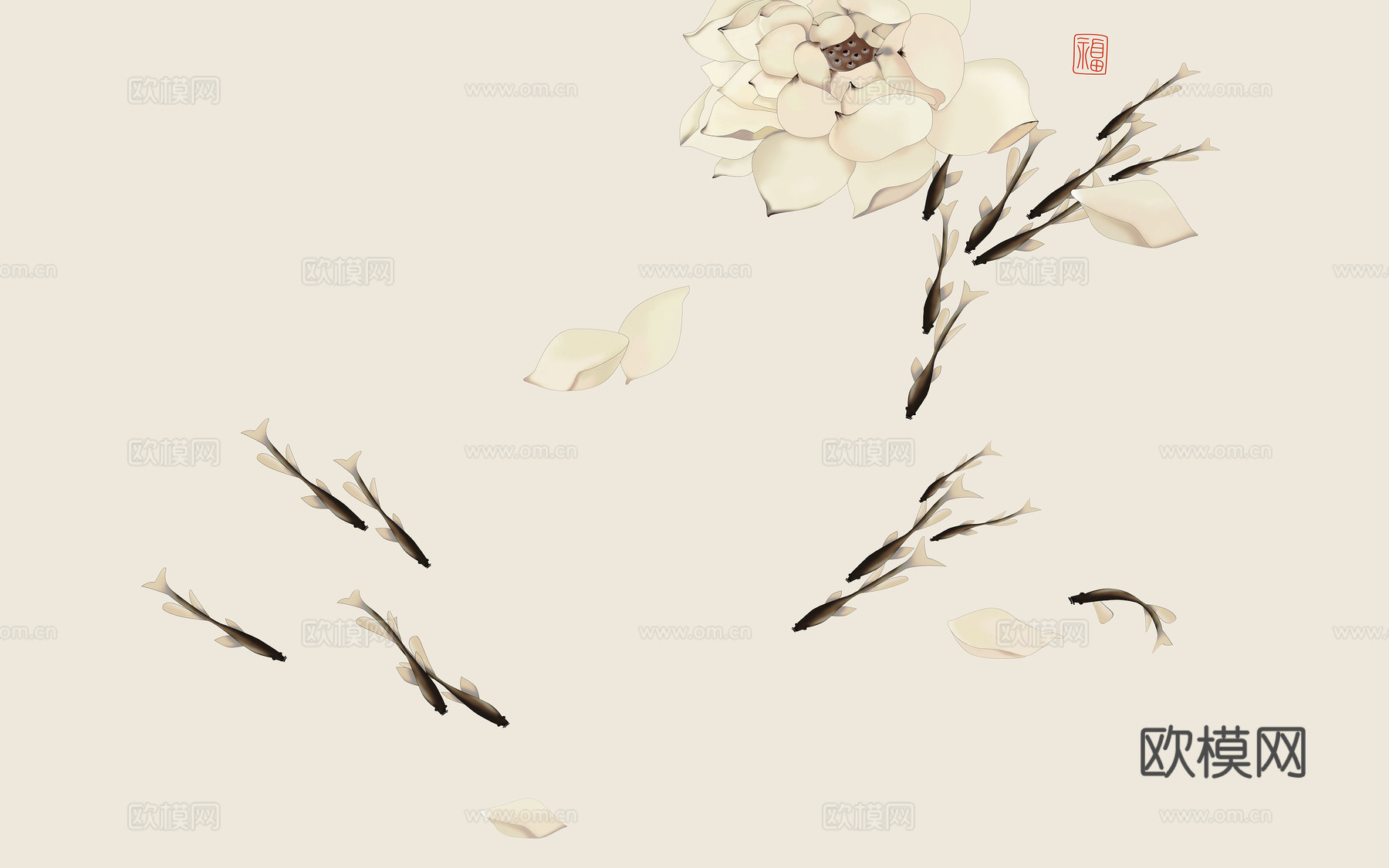 中式新中式花鸟植物壁纸壁画下载