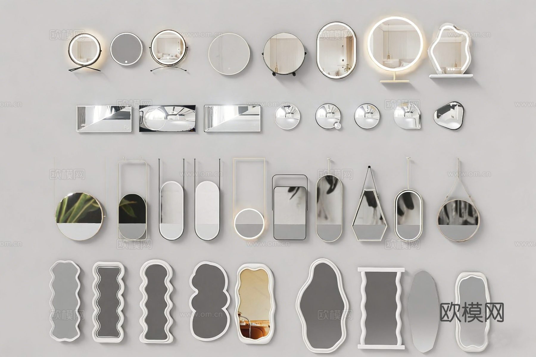 现代简约装饰镜 镜子墙装饰 艺术镜 异形镜 曲面镜 波浪镜su模型
