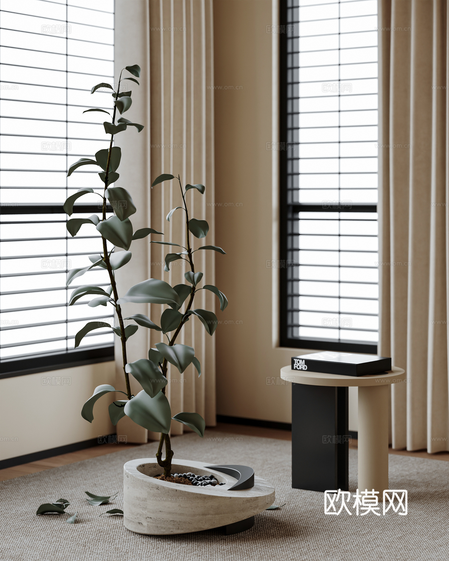 中古盆栽盆景 绿植 花盆 大叶植物su模型