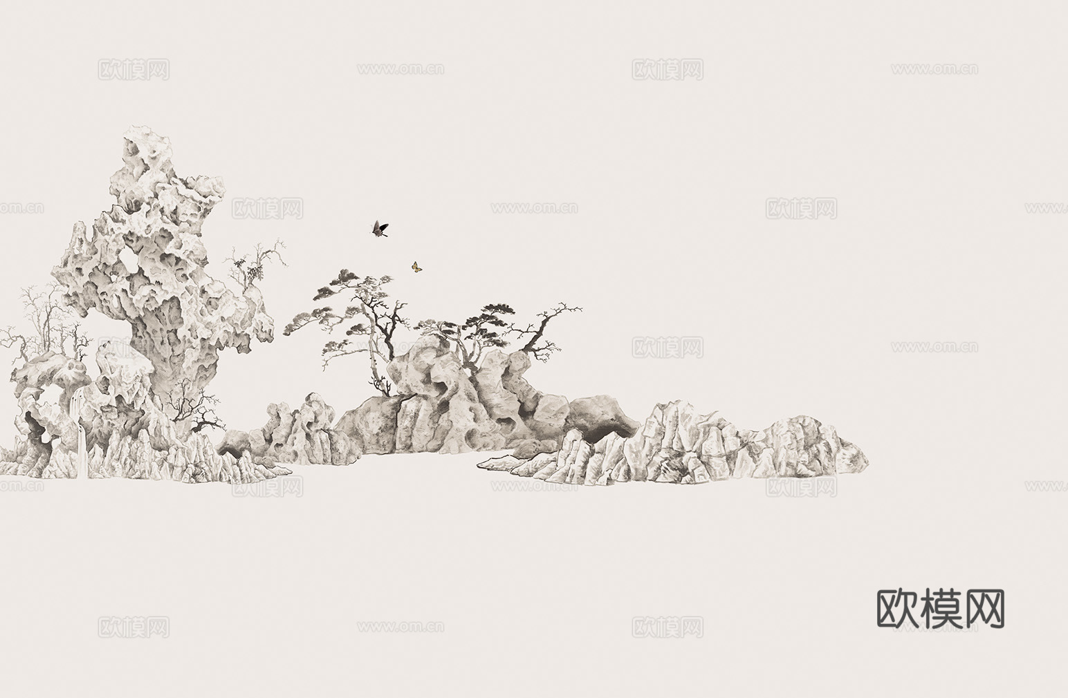 中式山水水墨画壁纸壁画装饰画