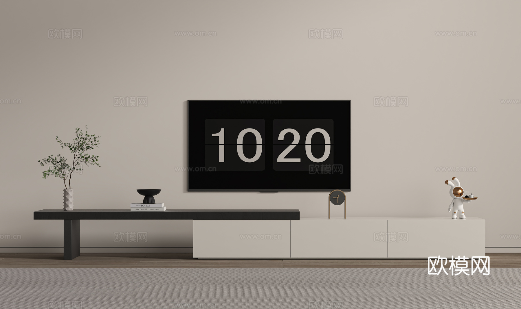 现代电视柜su模型下载（渲染图1）