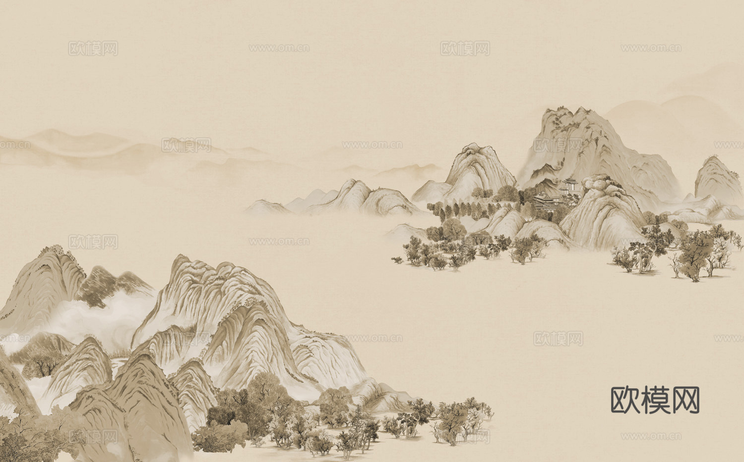 中式新中式高清山水壁纸壁画装饰画