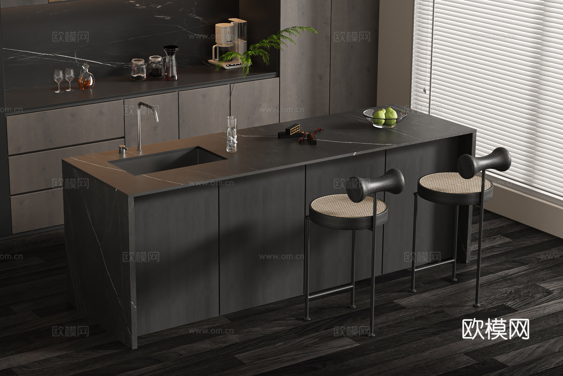 吧台中岛台su模型