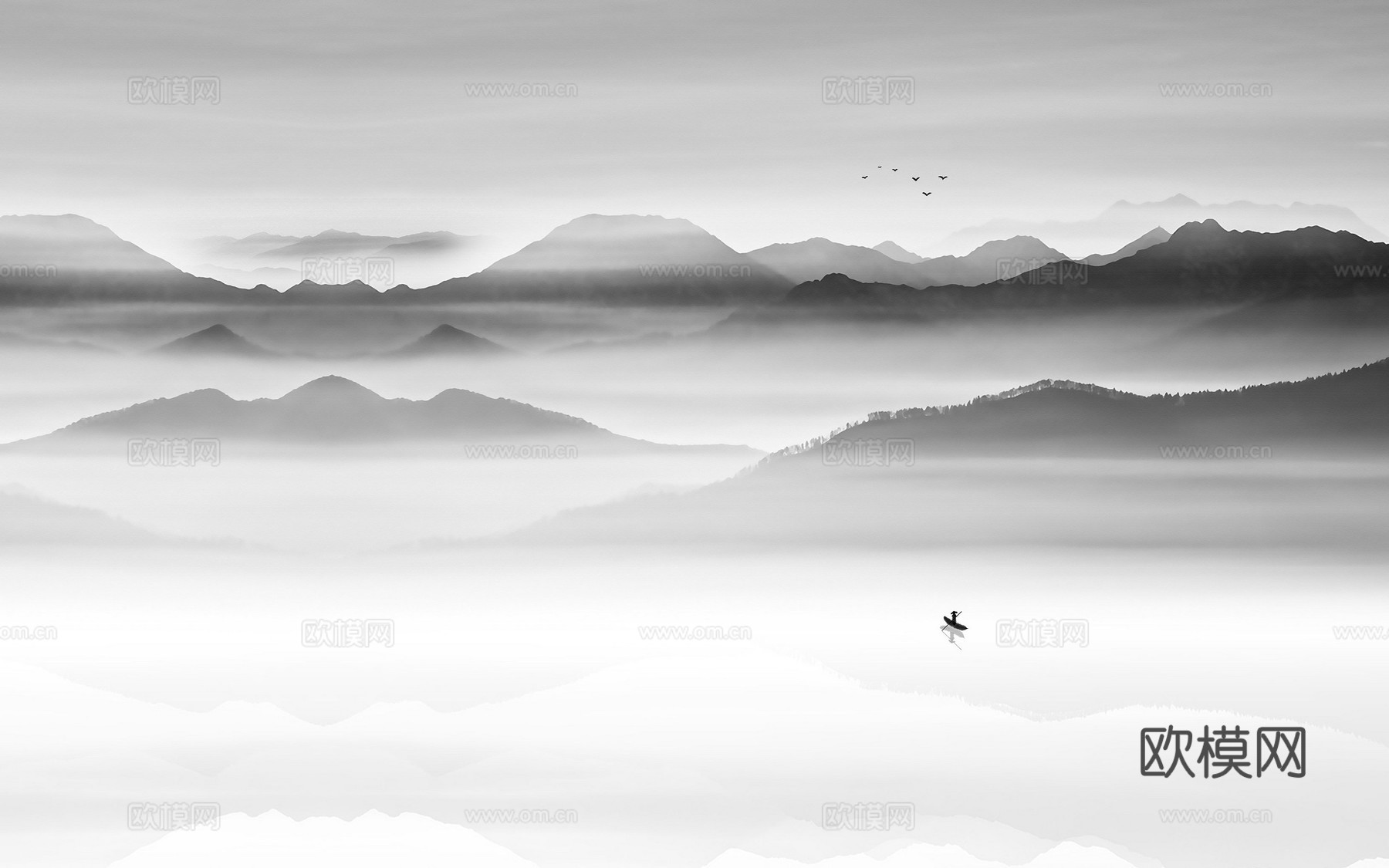 中式山水水墨画壁纸壁画装饰画