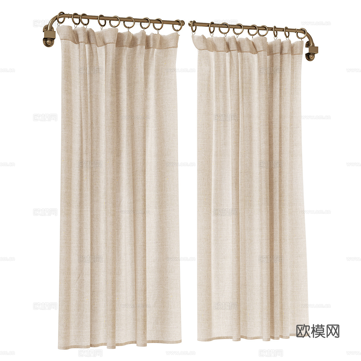 现代奶油风窗帘 飘窗窗帘 布艺窗帘su模型