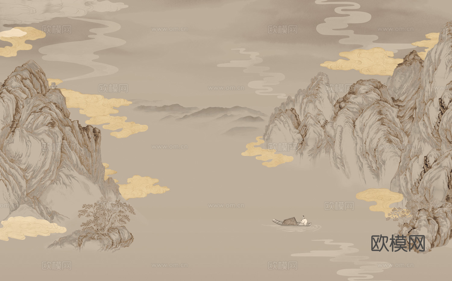 中式新中式高清山水壁纸壁画装饰画