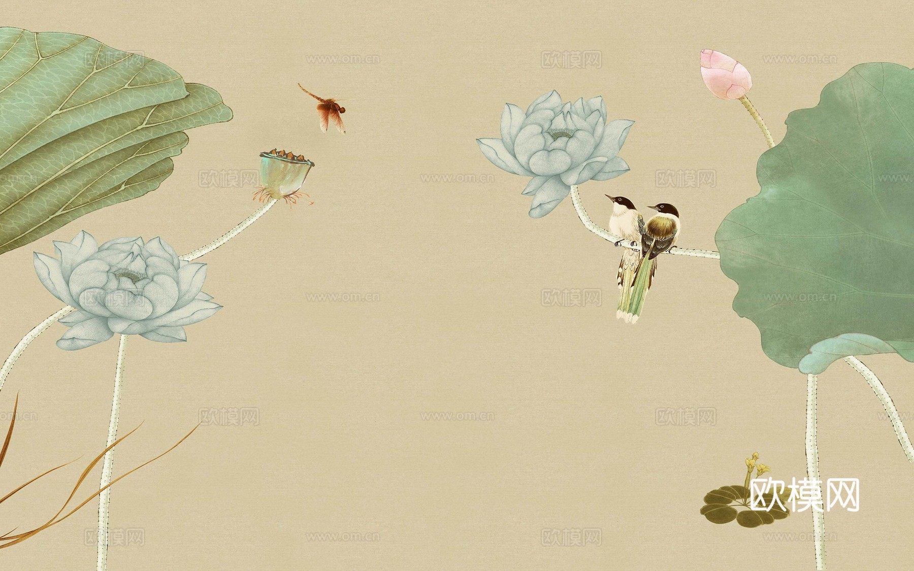 中式新中式花鸟植物壁纸壁画下载