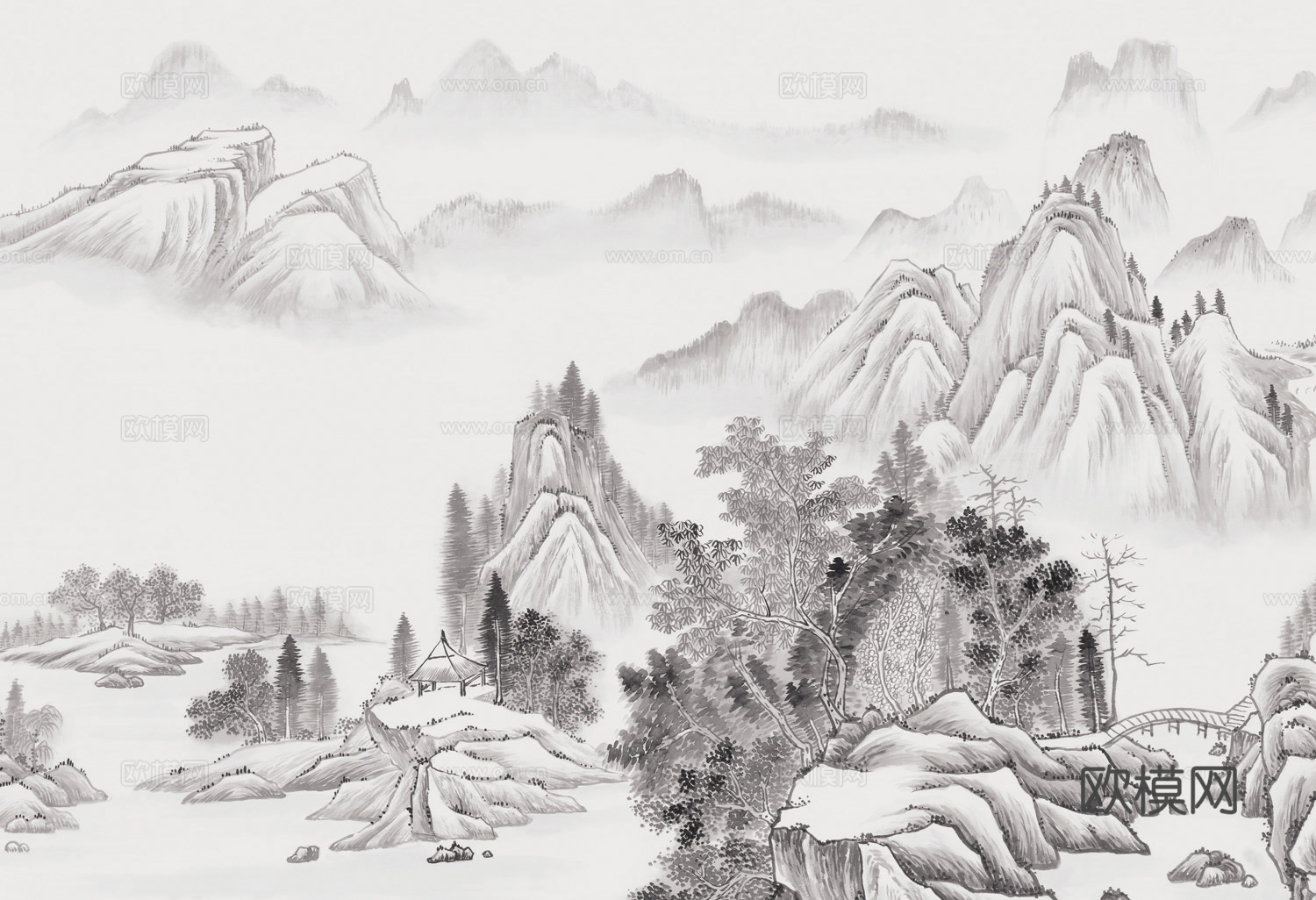 中式山水水墨画壁纸壁画装饰画