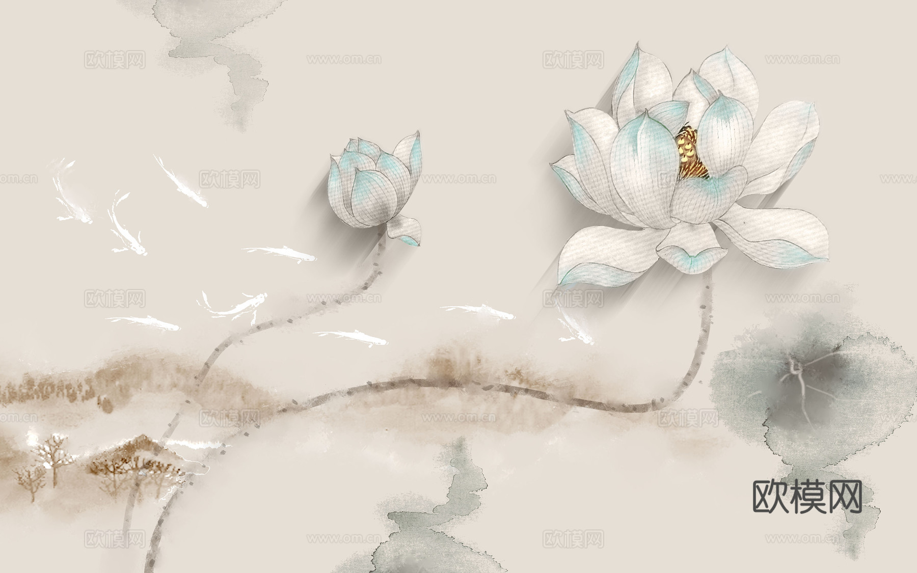 中式新中式花鸟植物壁纸壁画下载