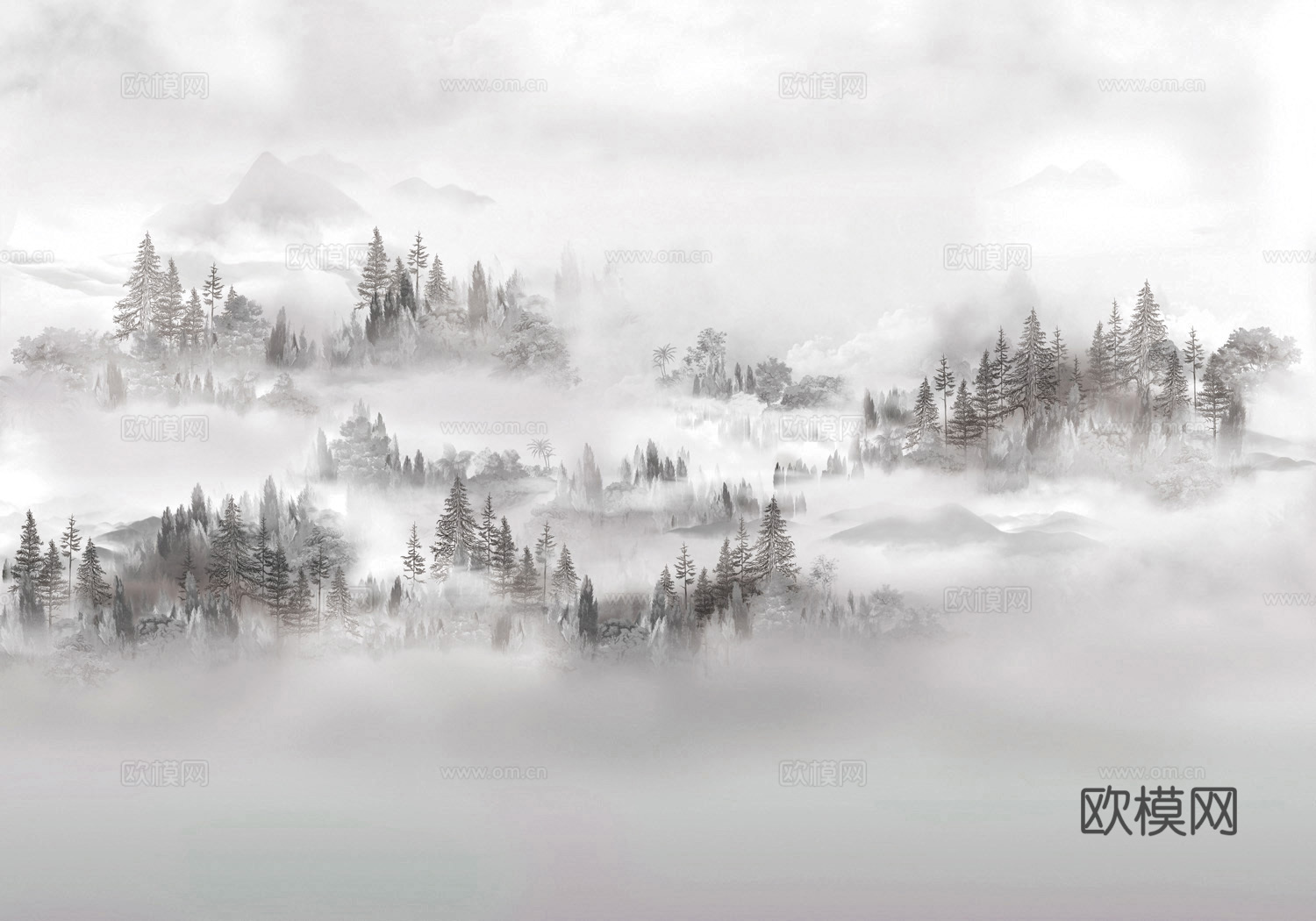 高清中式新中式山水画壁纸壁画装饰画