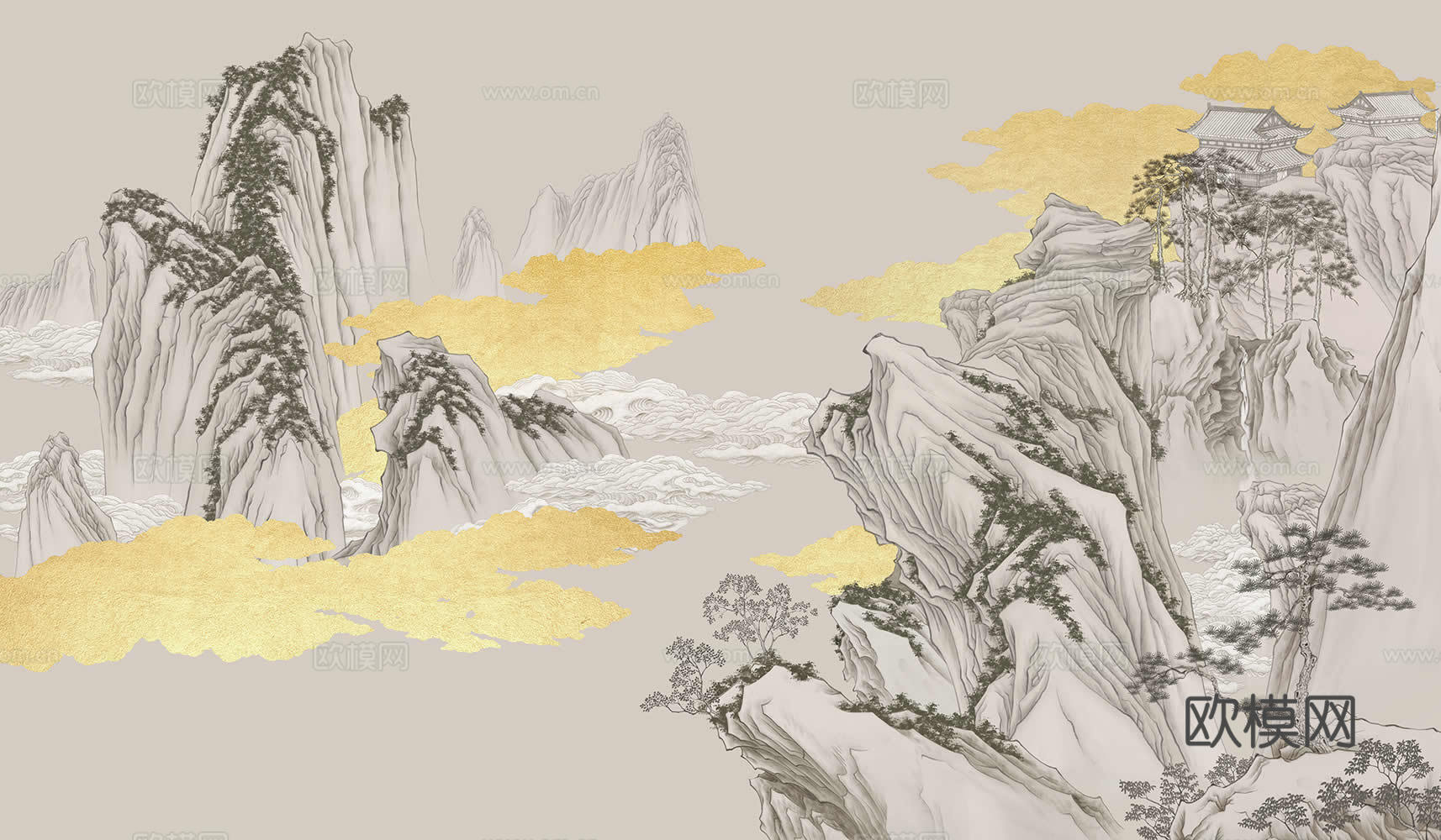 中式新中式高清山水壁纸壁画装饰画