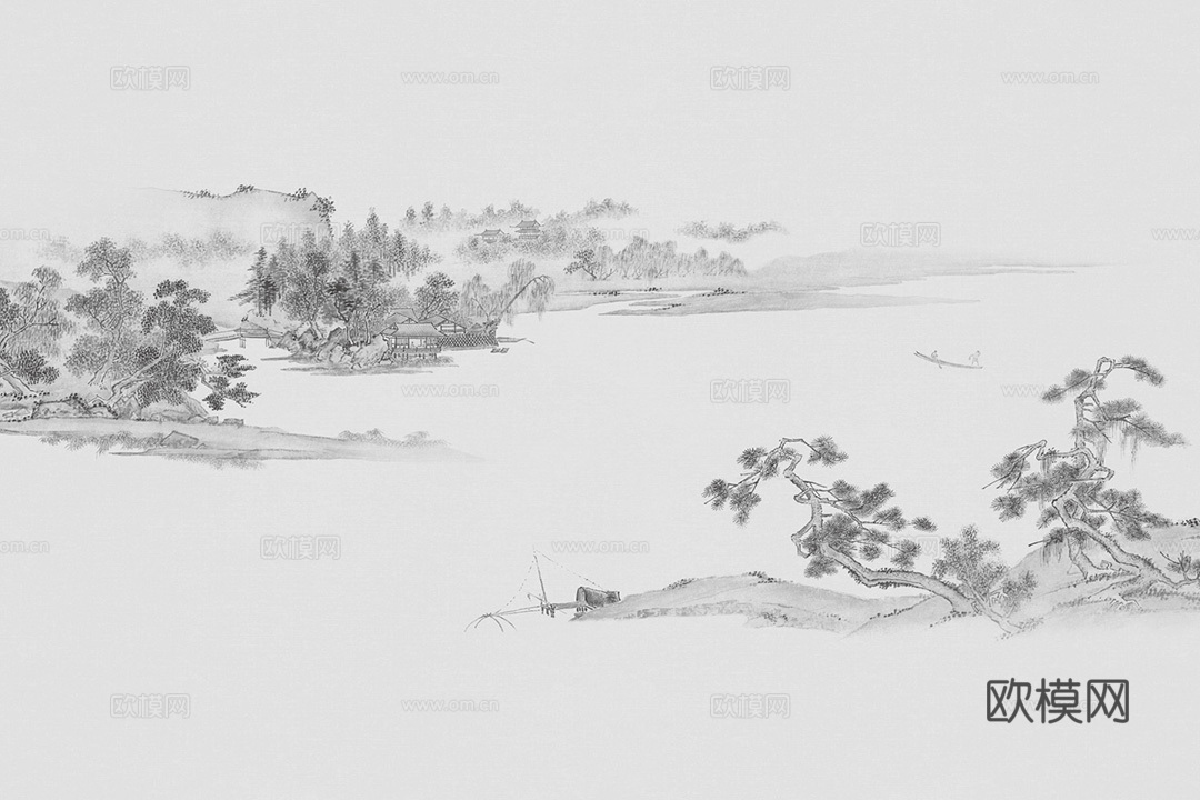 中式山水水墨画壁纸壁画装饰画