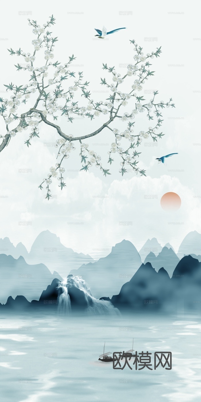 中式山水水墨画壁纸壁画装饰画