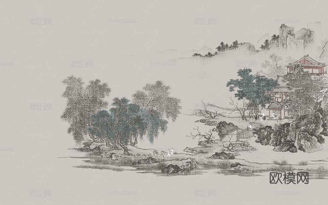 高清中式新中式山水画壁纸壁画装饰画