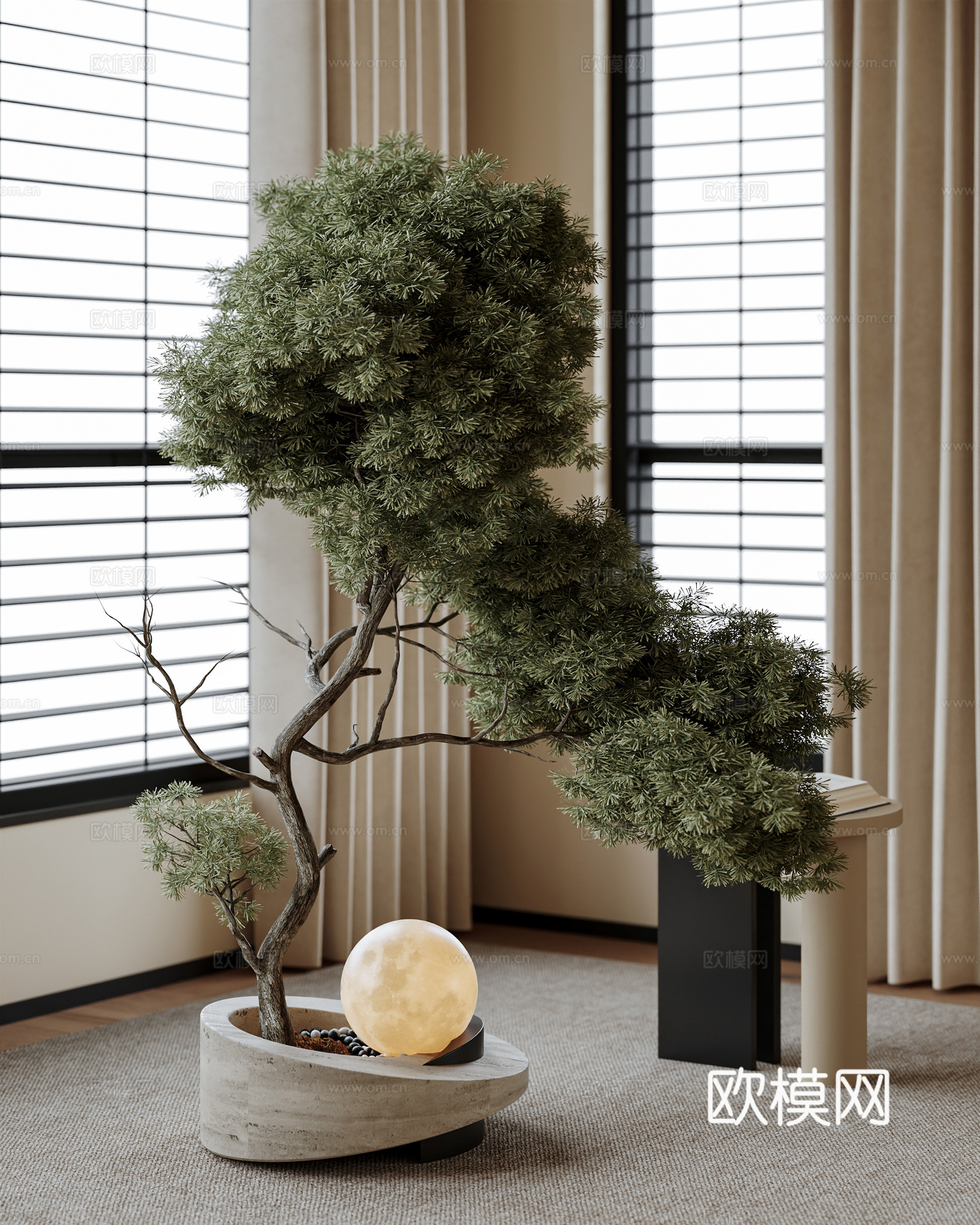 中古盆栽盆景 绿植 花盆 小叶植物 松树3d模型下载