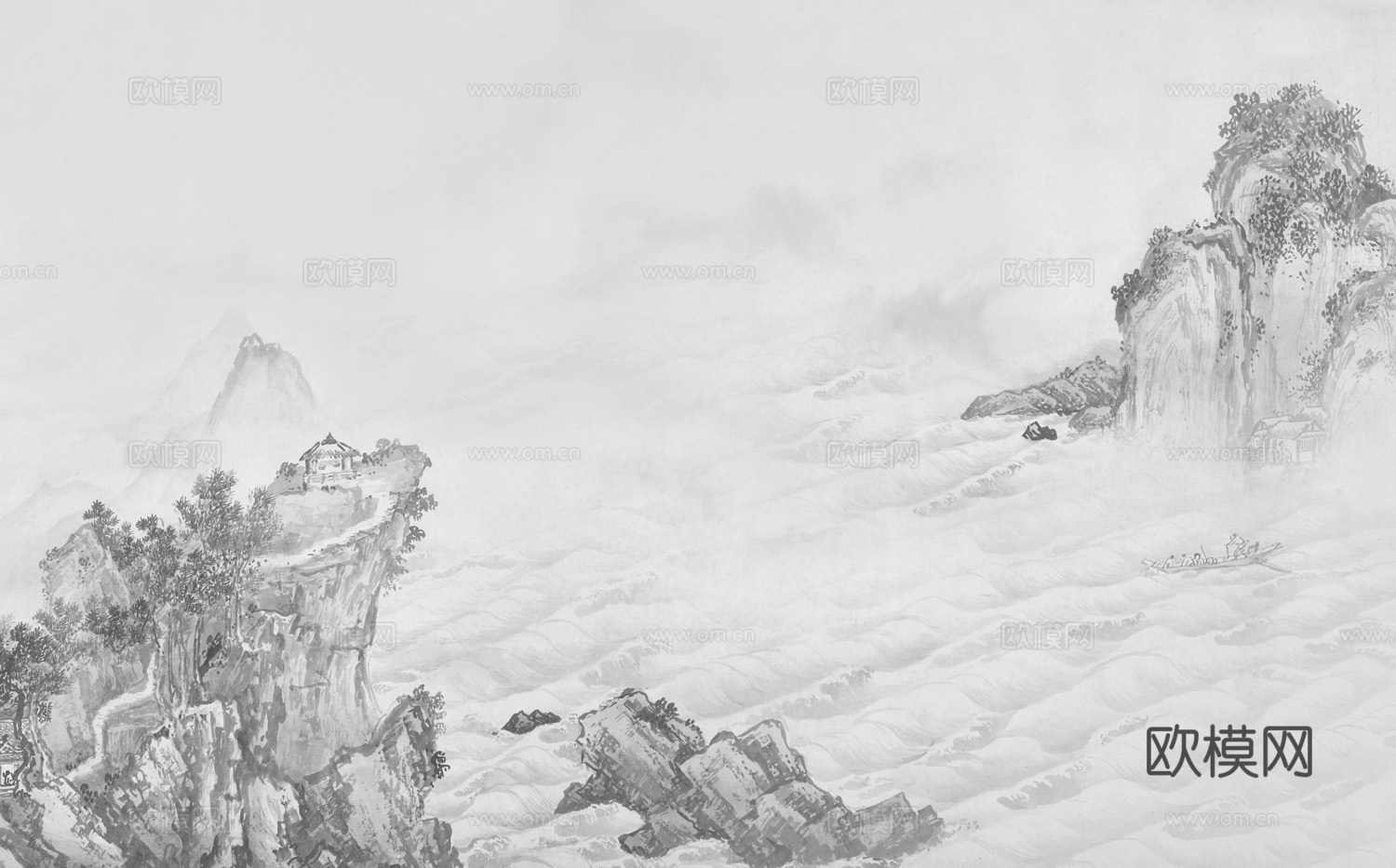 中式山水水墨画壁纸壁画装饰画