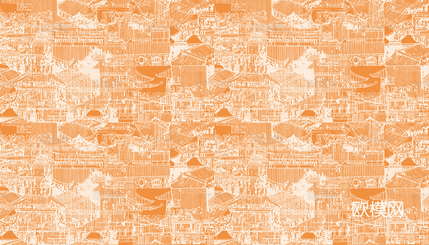 中式新中式抽象建筑壁纸壁画装饰画