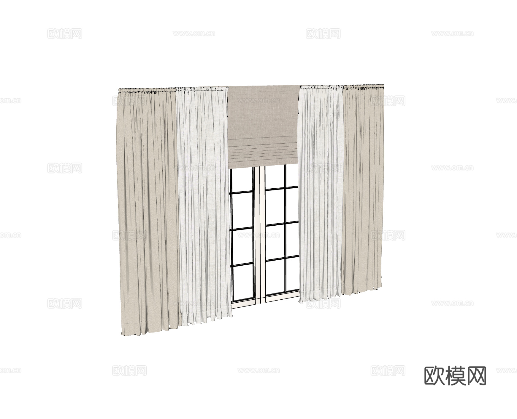 现代窗帘 纱帘 罗马帘su模型