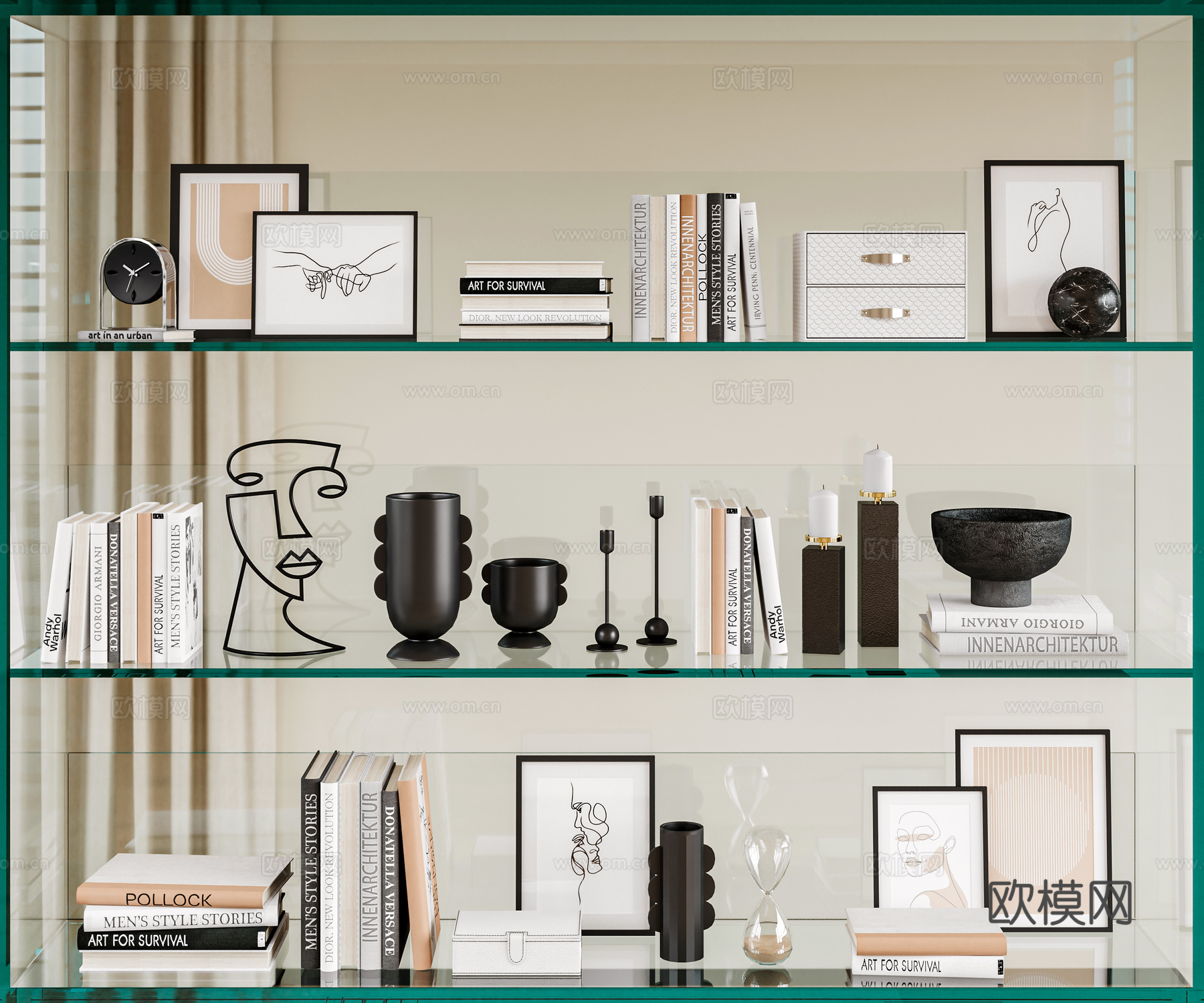 中古风饰品摆件组合 书籍 装饰画su模型