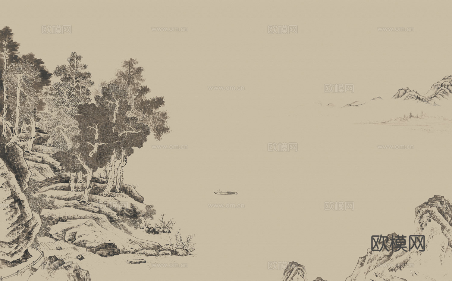 高清中式新中式山水画壁纸壁画装饰画