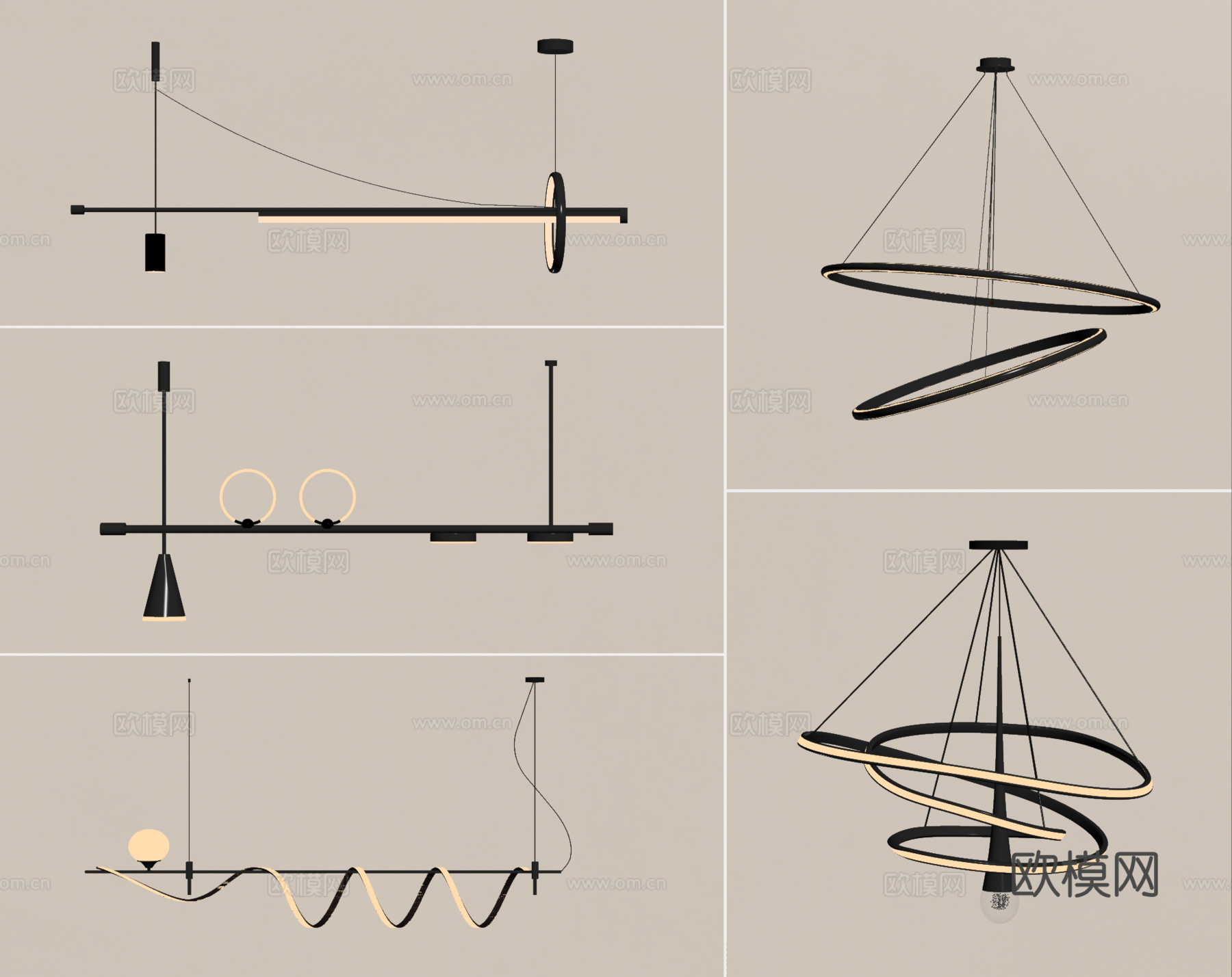 现代吊灯组合 长条吊灯 餐厅吊灯su模型