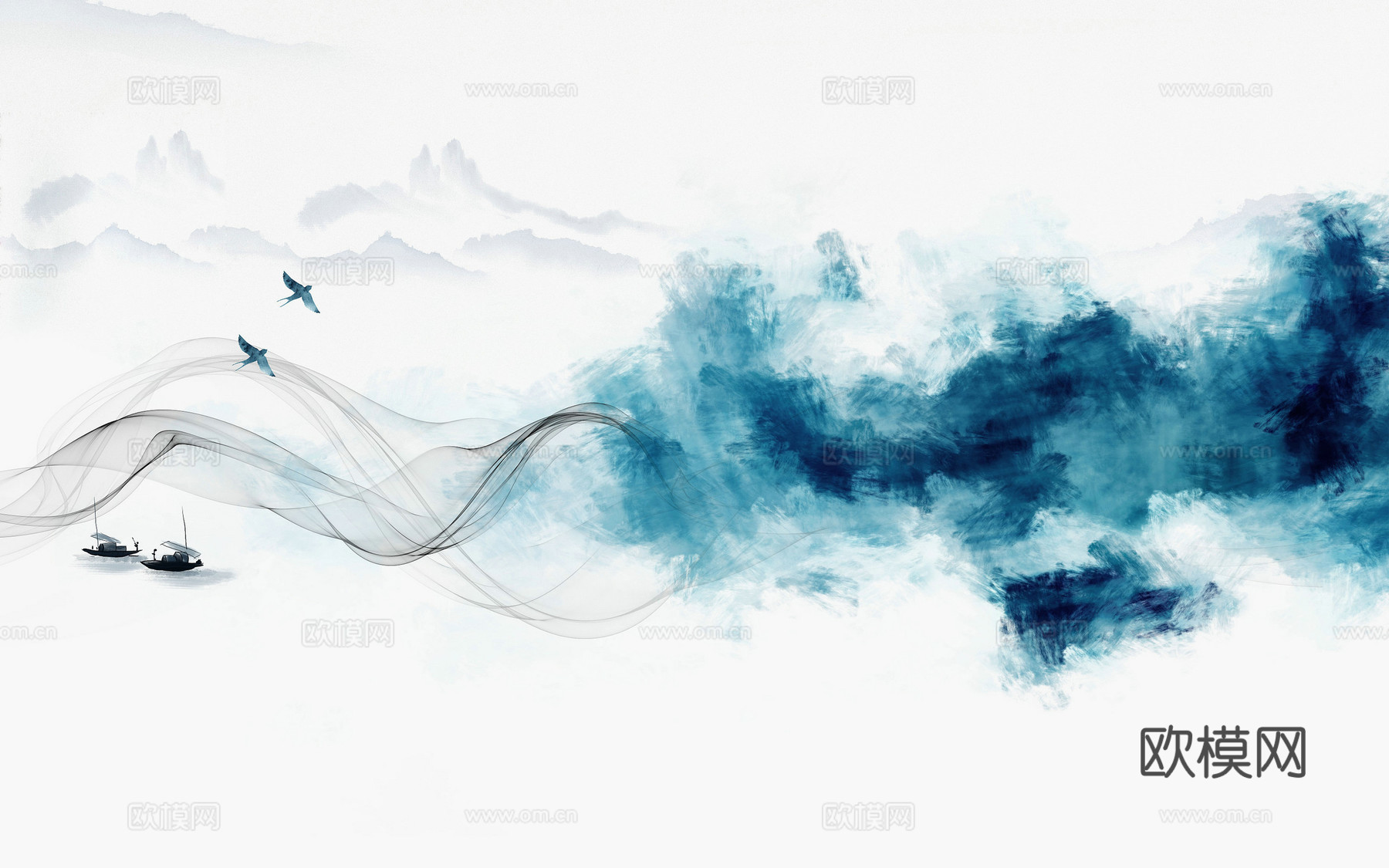 中式新中式抽象水墨画壁纸壁画