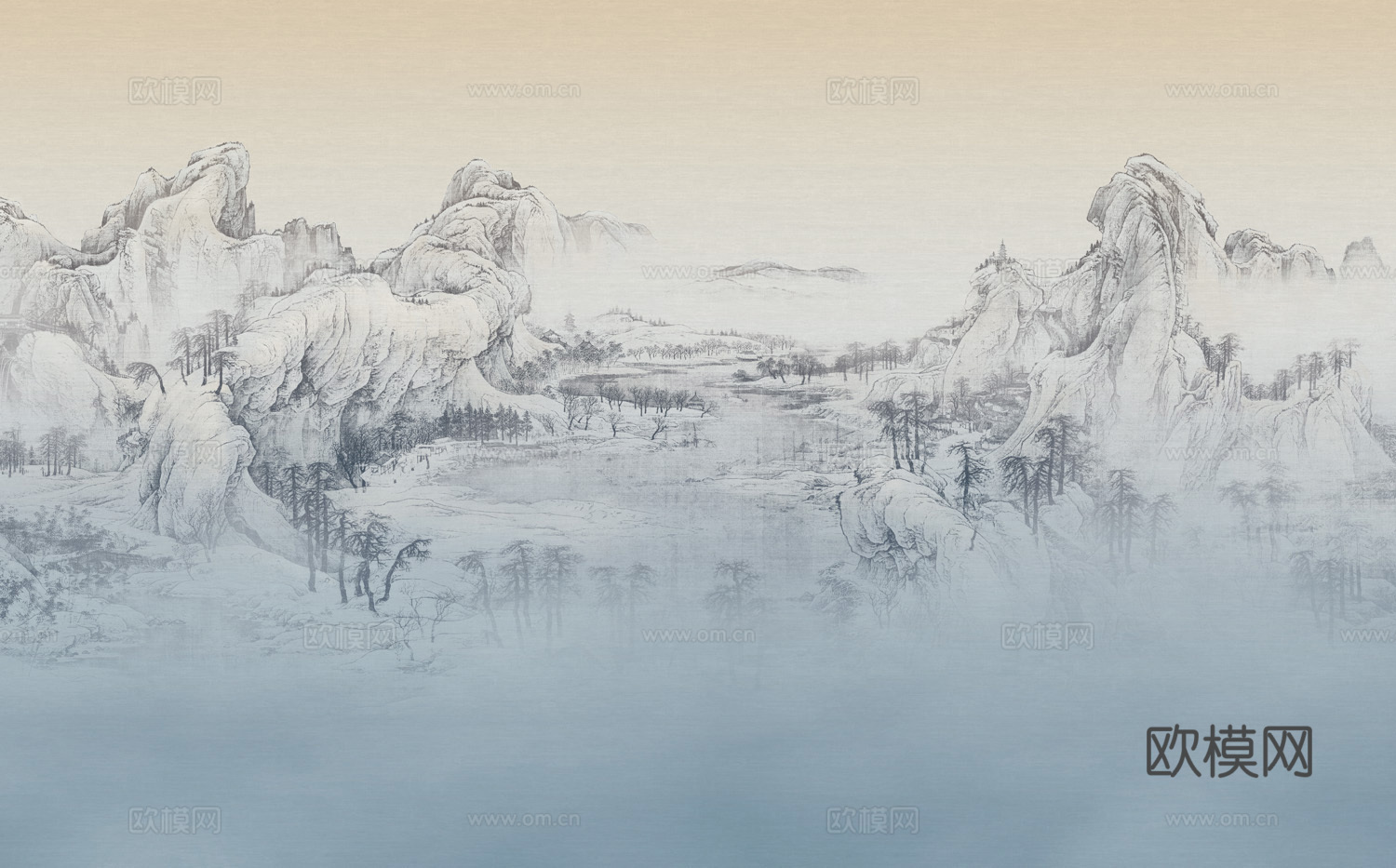 高清中式新中式山水壁纸壁画装饰画