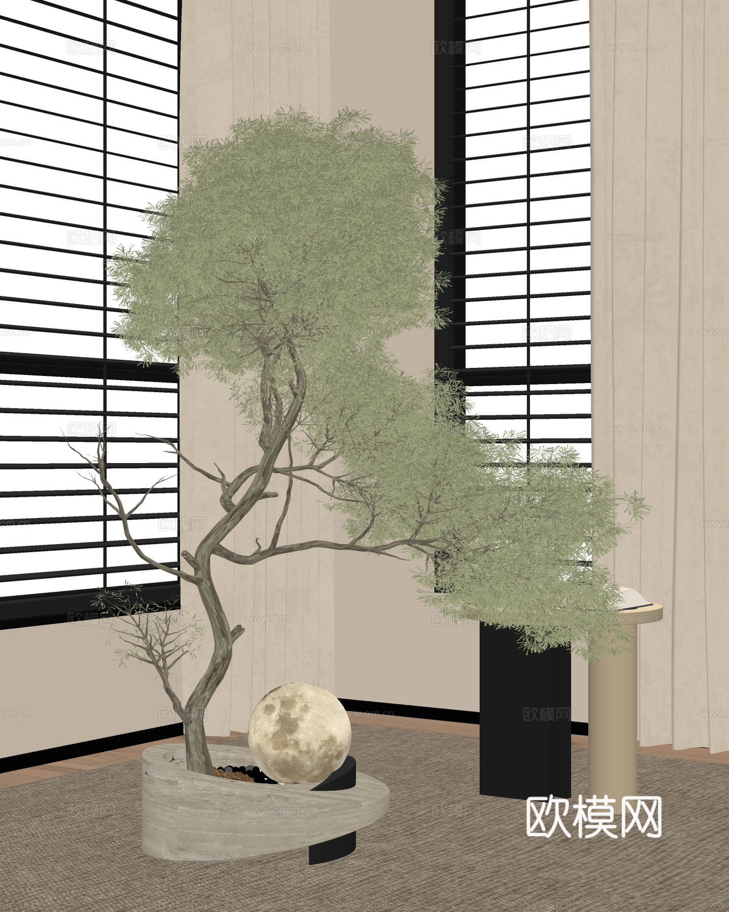 中古盆栽盆景 绿植 花盆 小叶植物 松树su模型