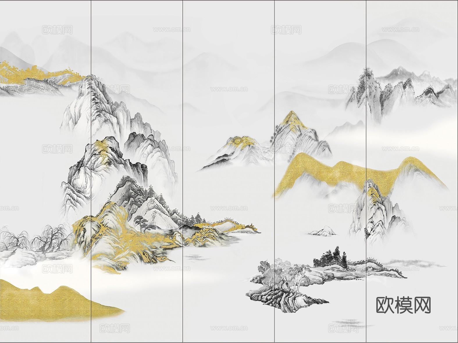 中式山水水墨画壁纸壁画装饰画