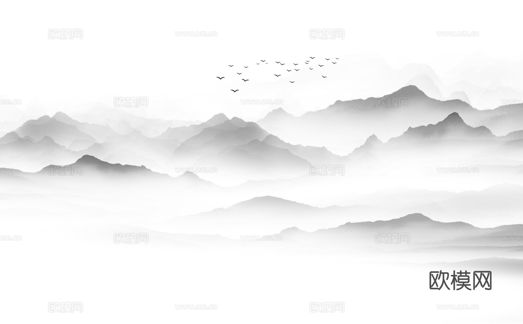 中式山水水墨画壁纸壁画装饰画