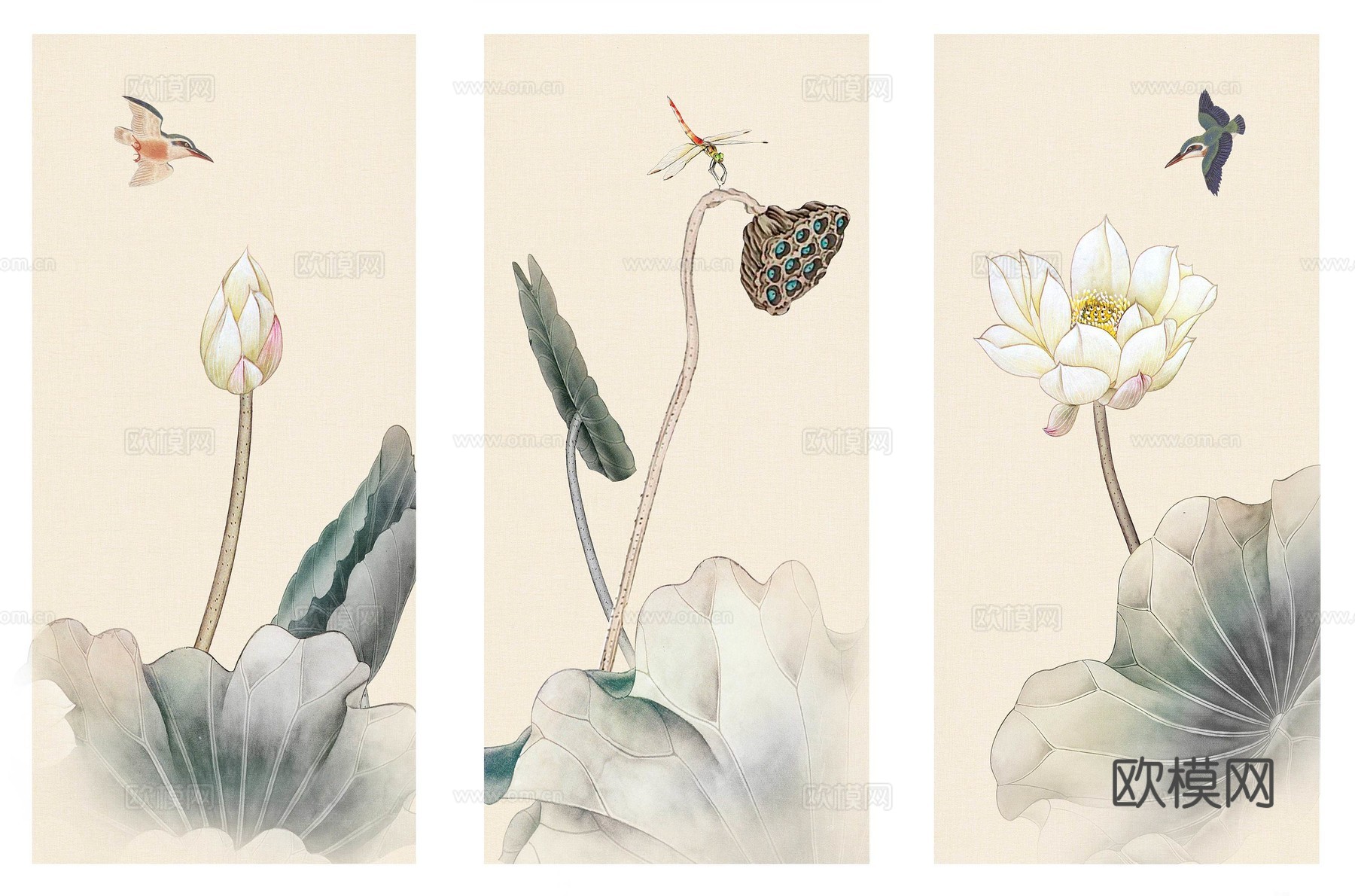 中式新中式花鸟植物壁纸壁画下载