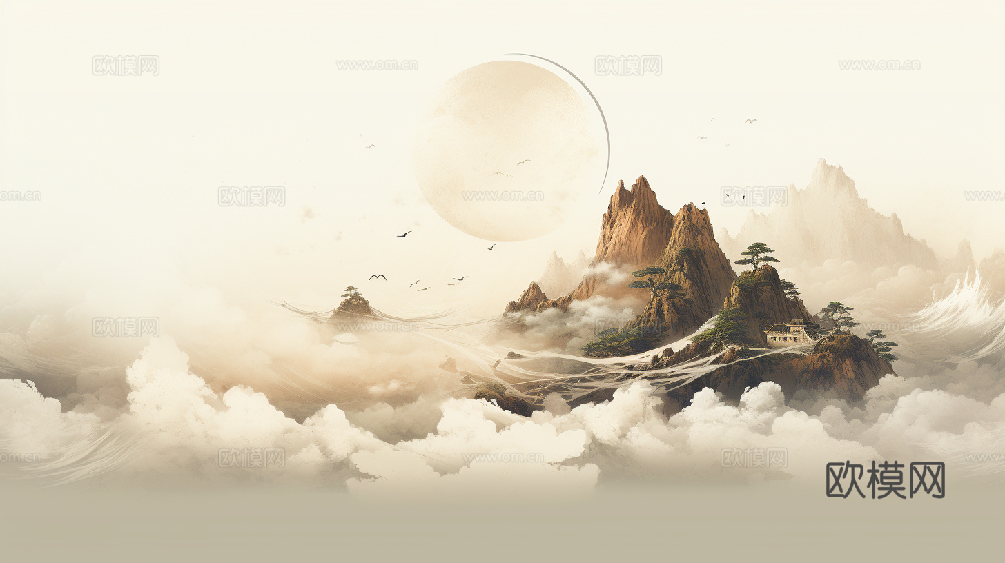 中式壁纸壁画壁纸装饰画贴图