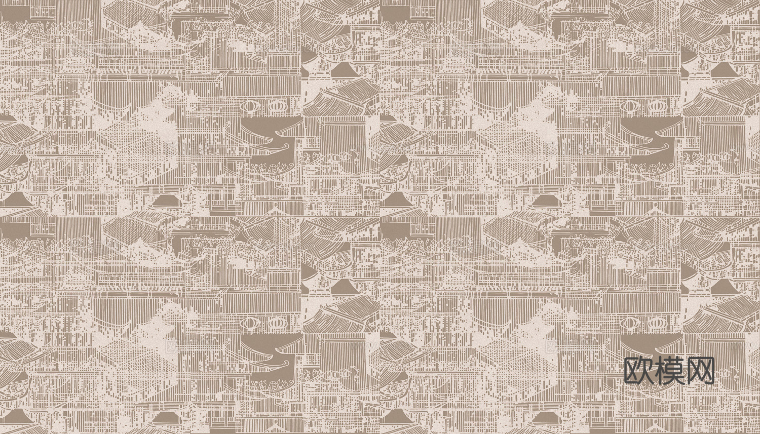 中式新中式抽象建筑壁纸壁画装饰画