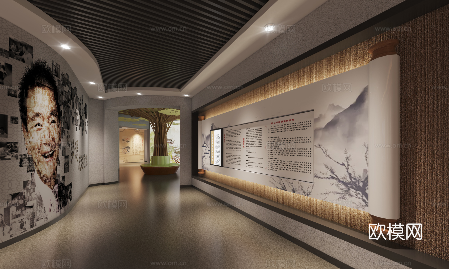 新中式 党群服务中心 展厅3D模型3d模型下载（渲染图3）
