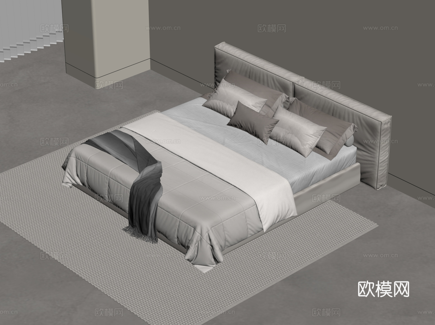 现代双人床su模型