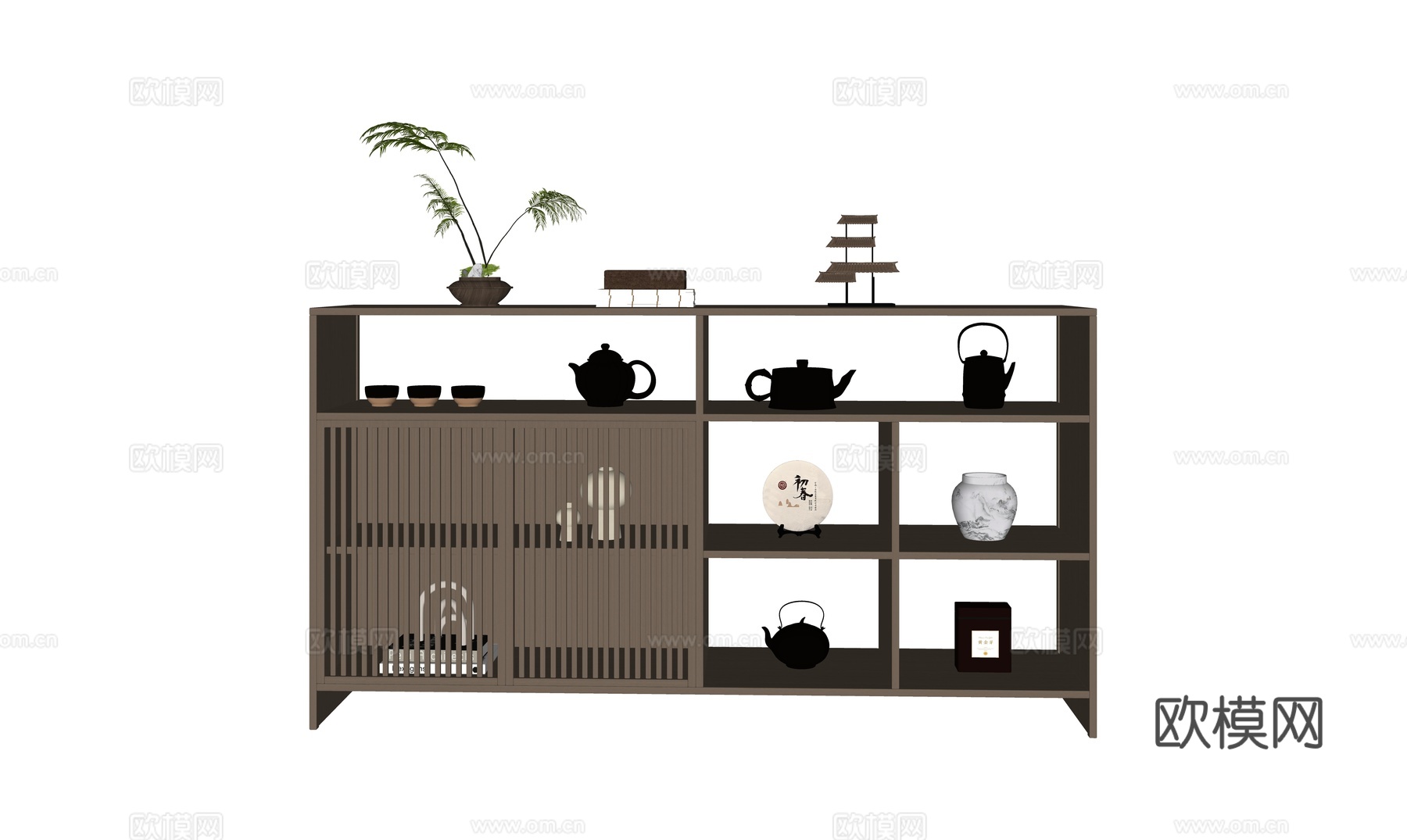 新中式矮柜端景柜su模型