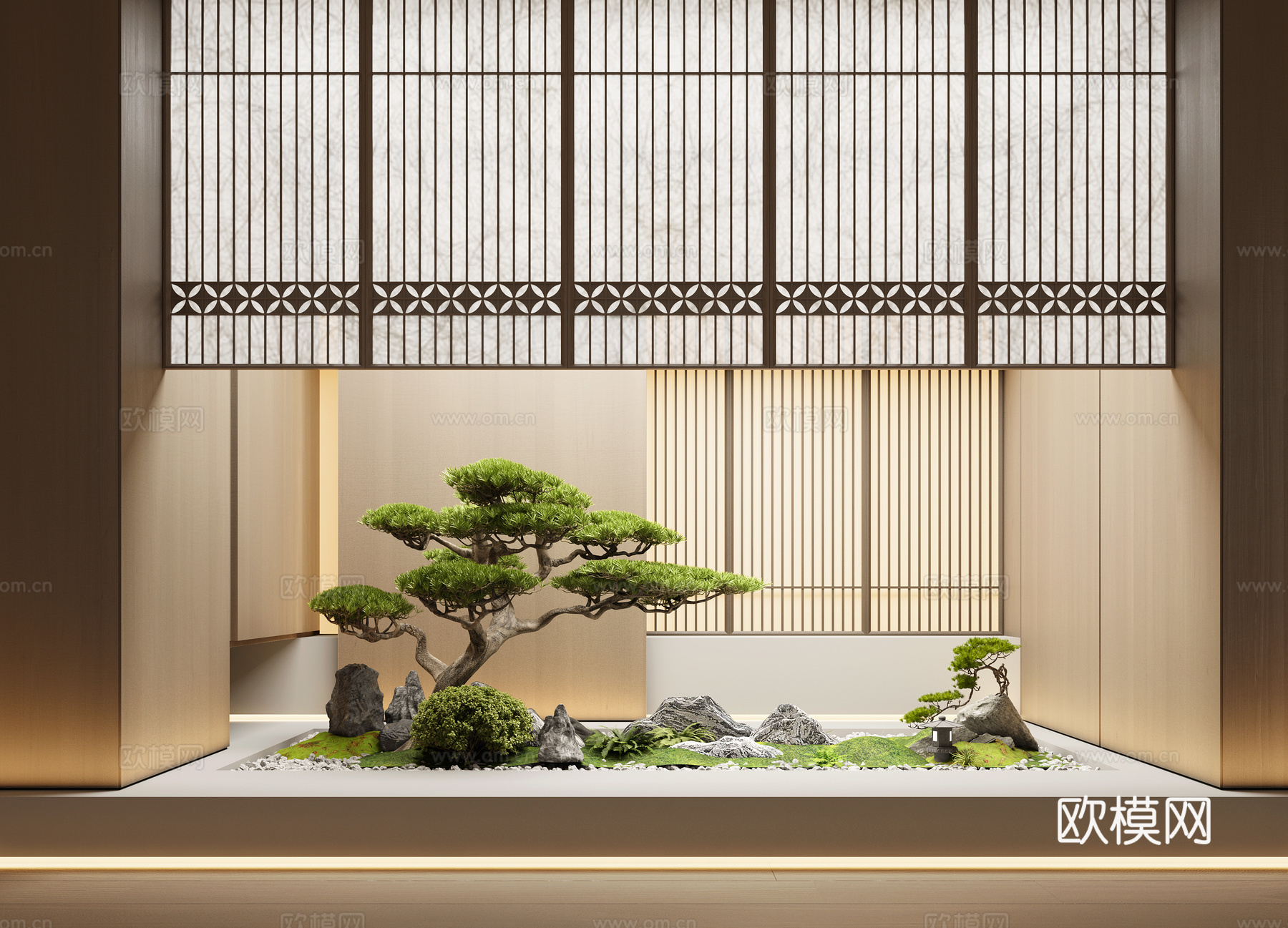 现代新中式室内景观 植物景观 绿植景观 景观造景 松树su模型