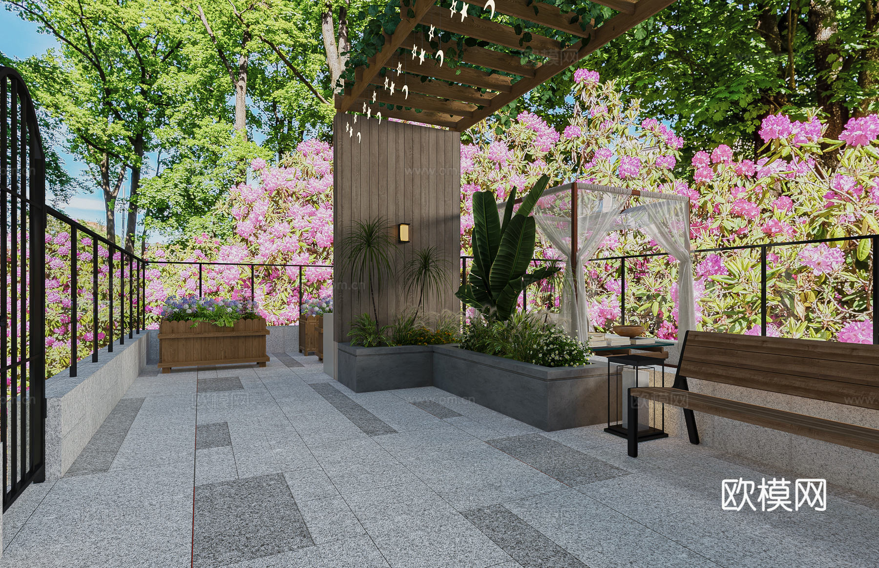 现代别墅景观3d模型下载（渲染图1）