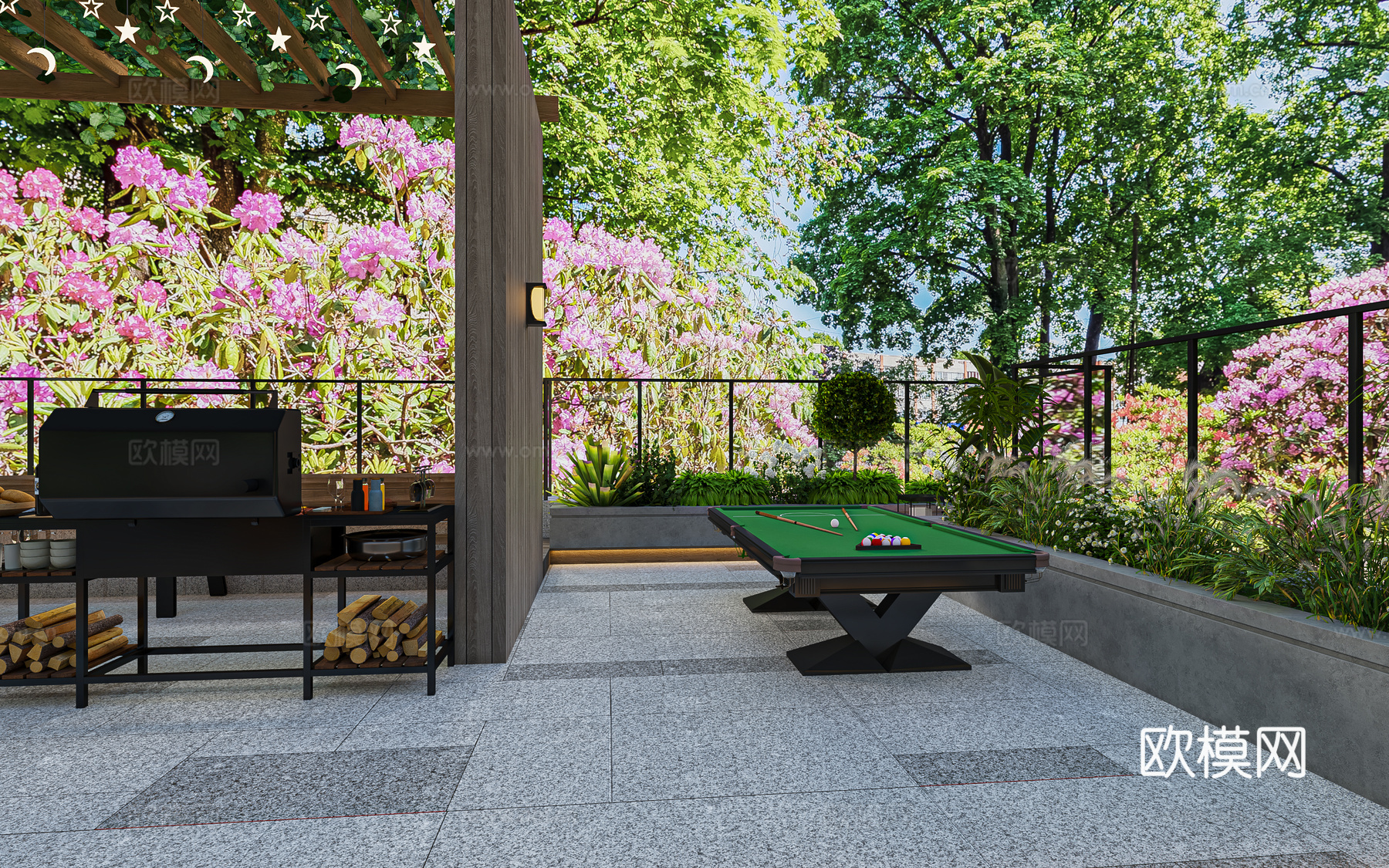 现代别墅景观3d模型下载（渲染图2）