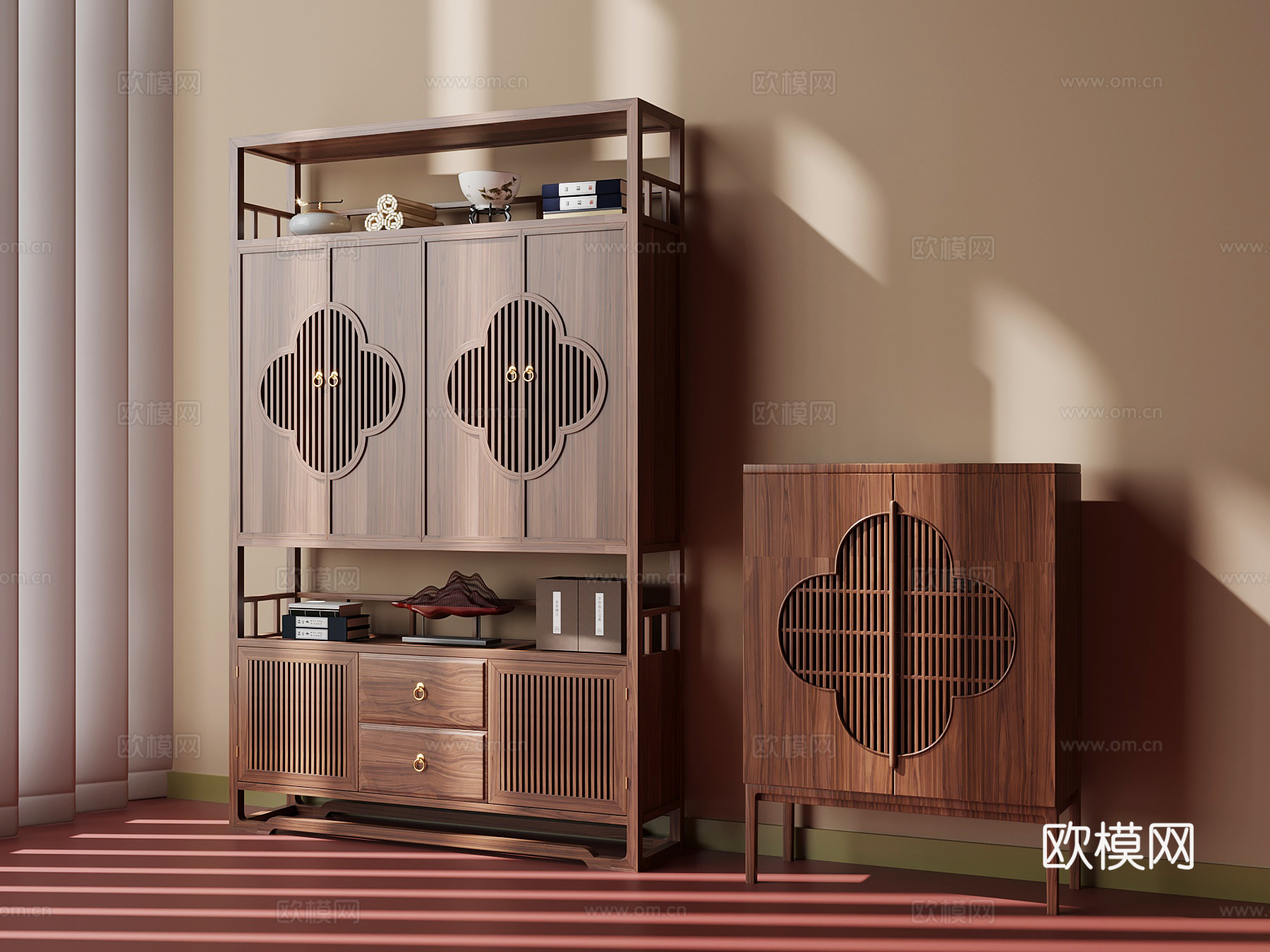 新中式博古架 高柜su模型