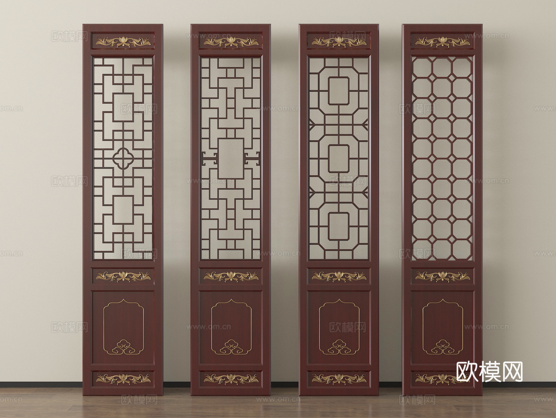中式屏风隔断 木质隔断su模型