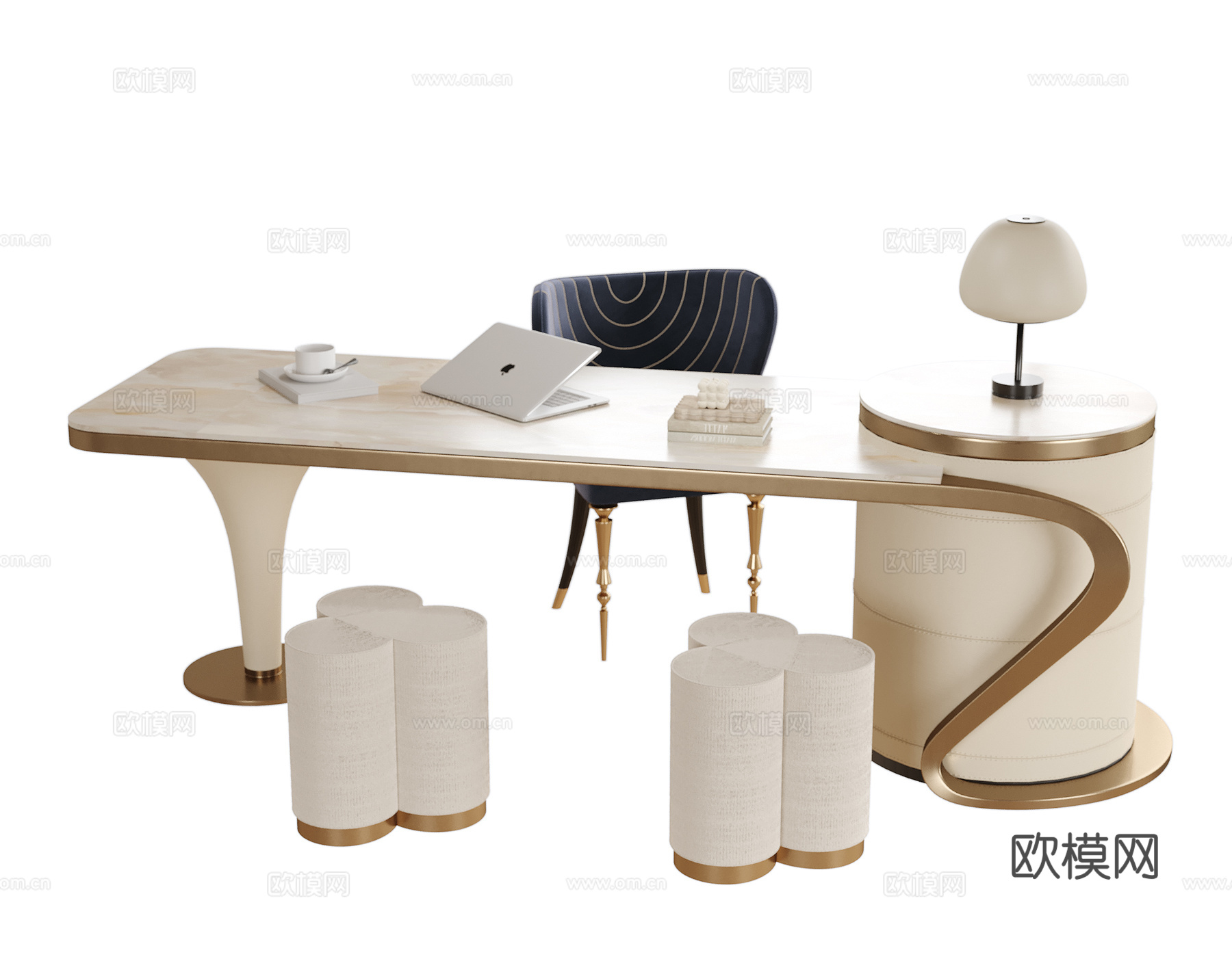 现代书桌椅 办公桌椅su模型下载（渲染图1）