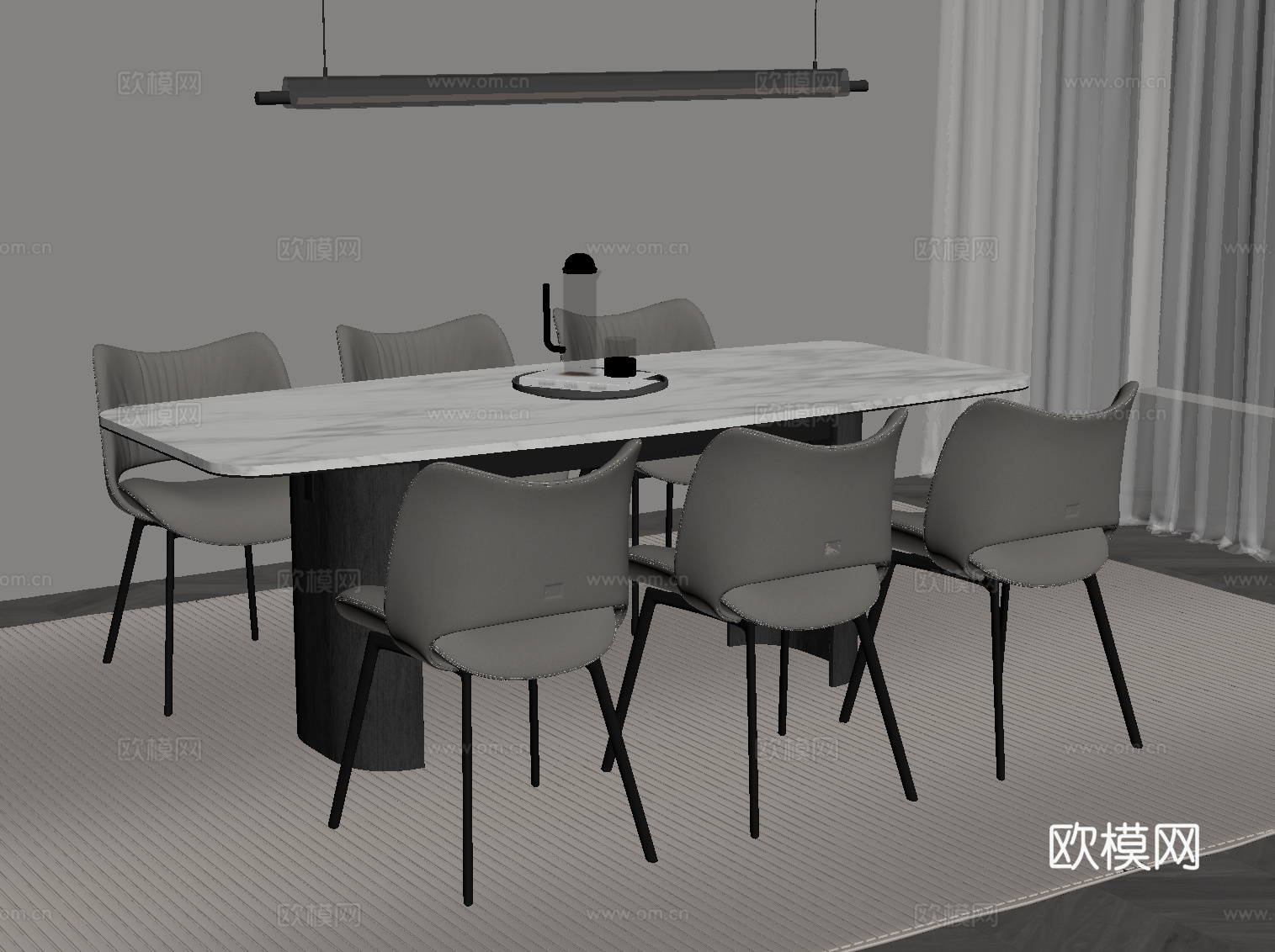 现代简约餐桌椅 吊灯su模型