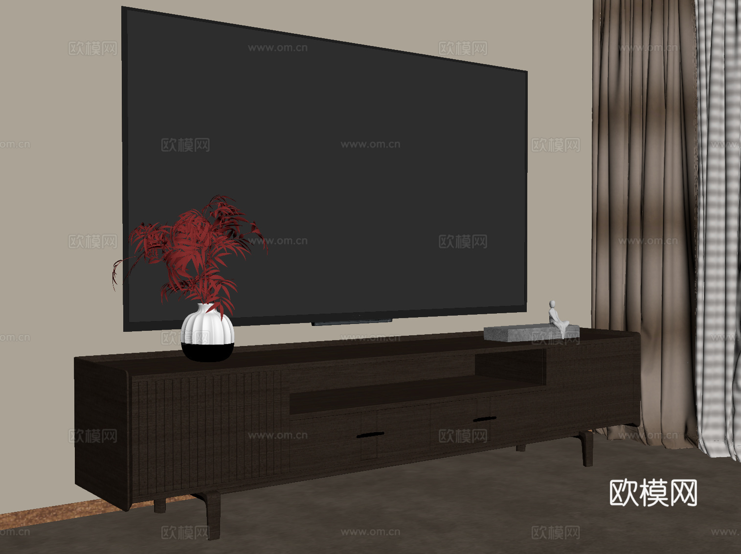 新中式电视柜su模型