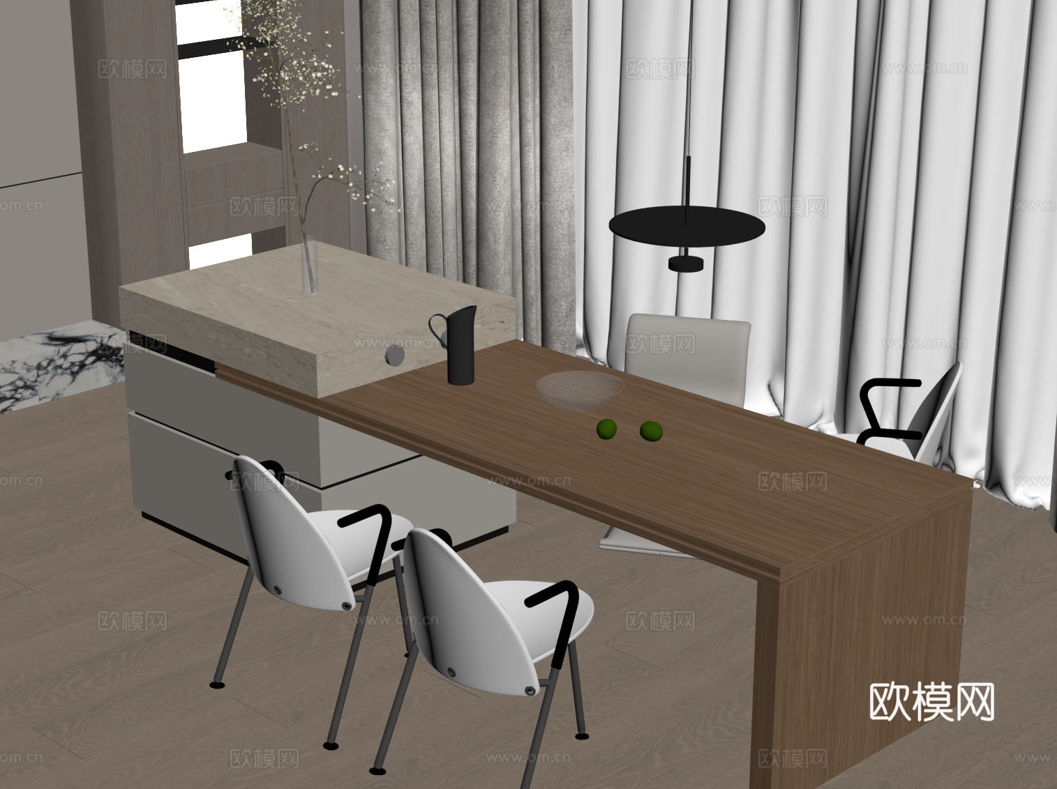 现代简约岛台 餐桌椅su模型