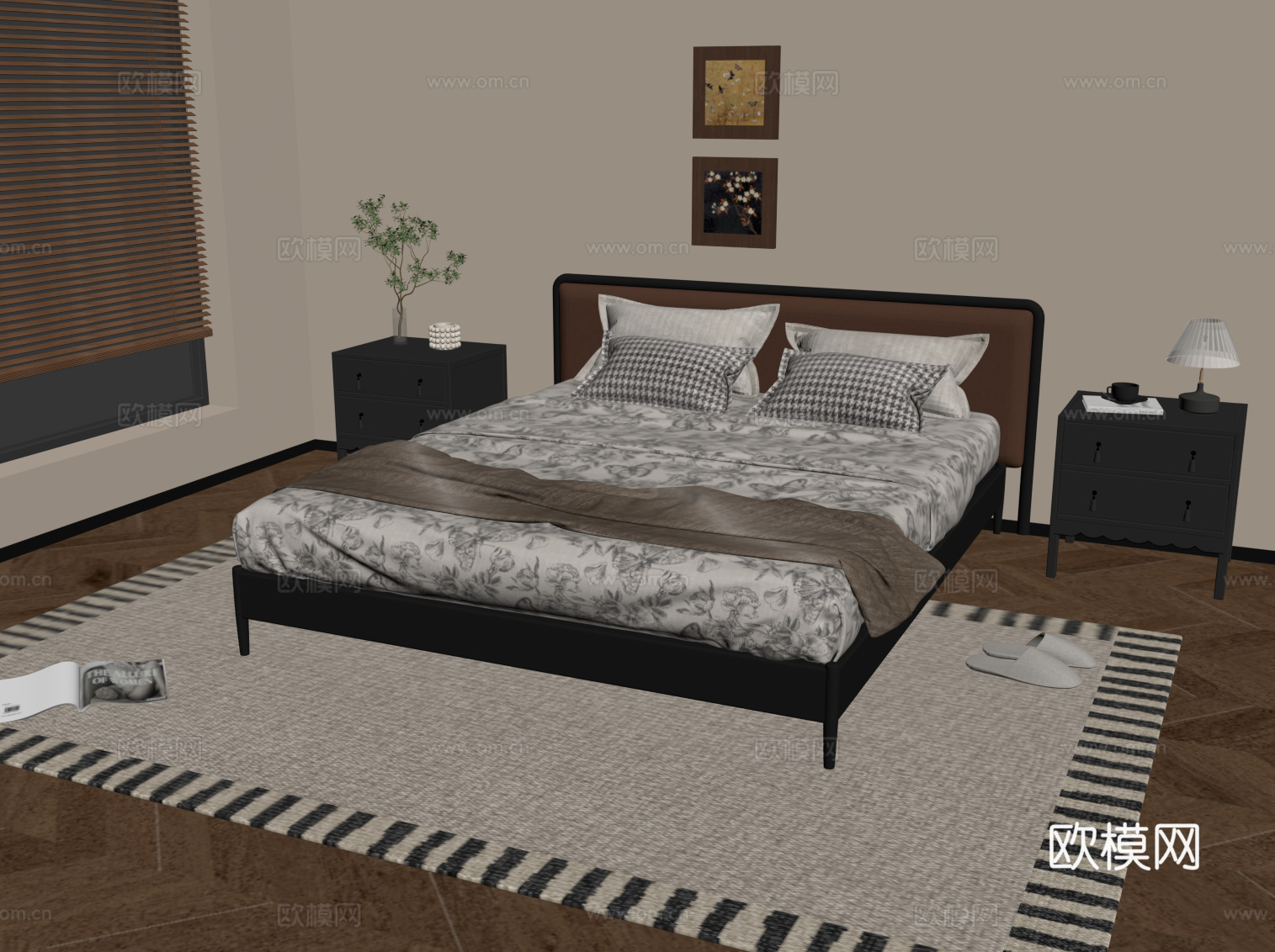 法式复古风双人床su模型下载（渲染图2）
