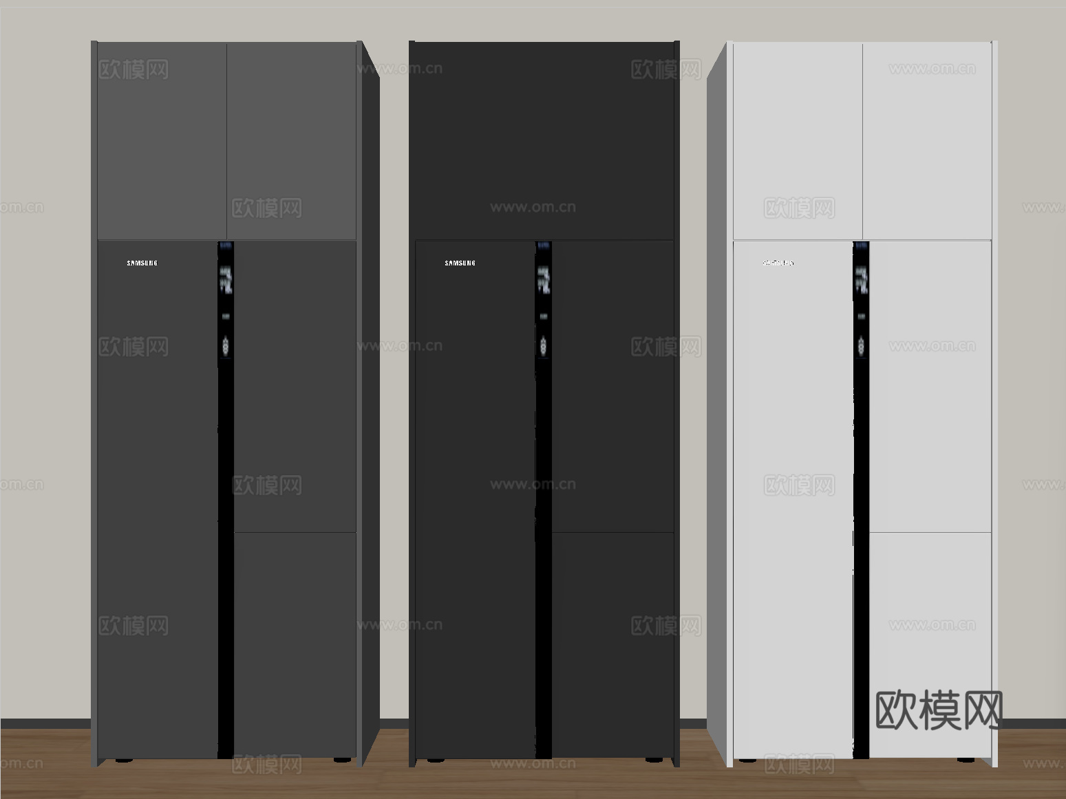 现代冰箱 双开门冰箱 三门冰箱su模型