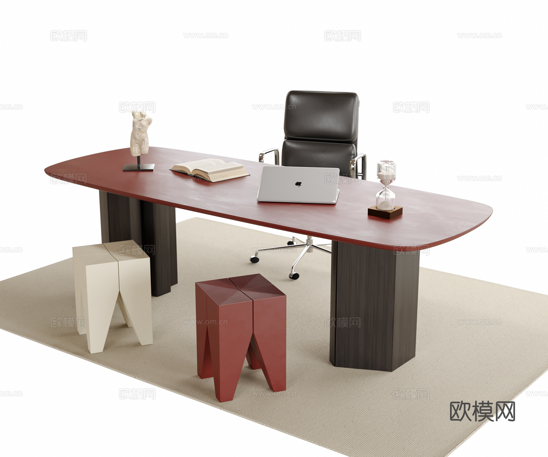 现代书桌椅 凳子 书桌su模型