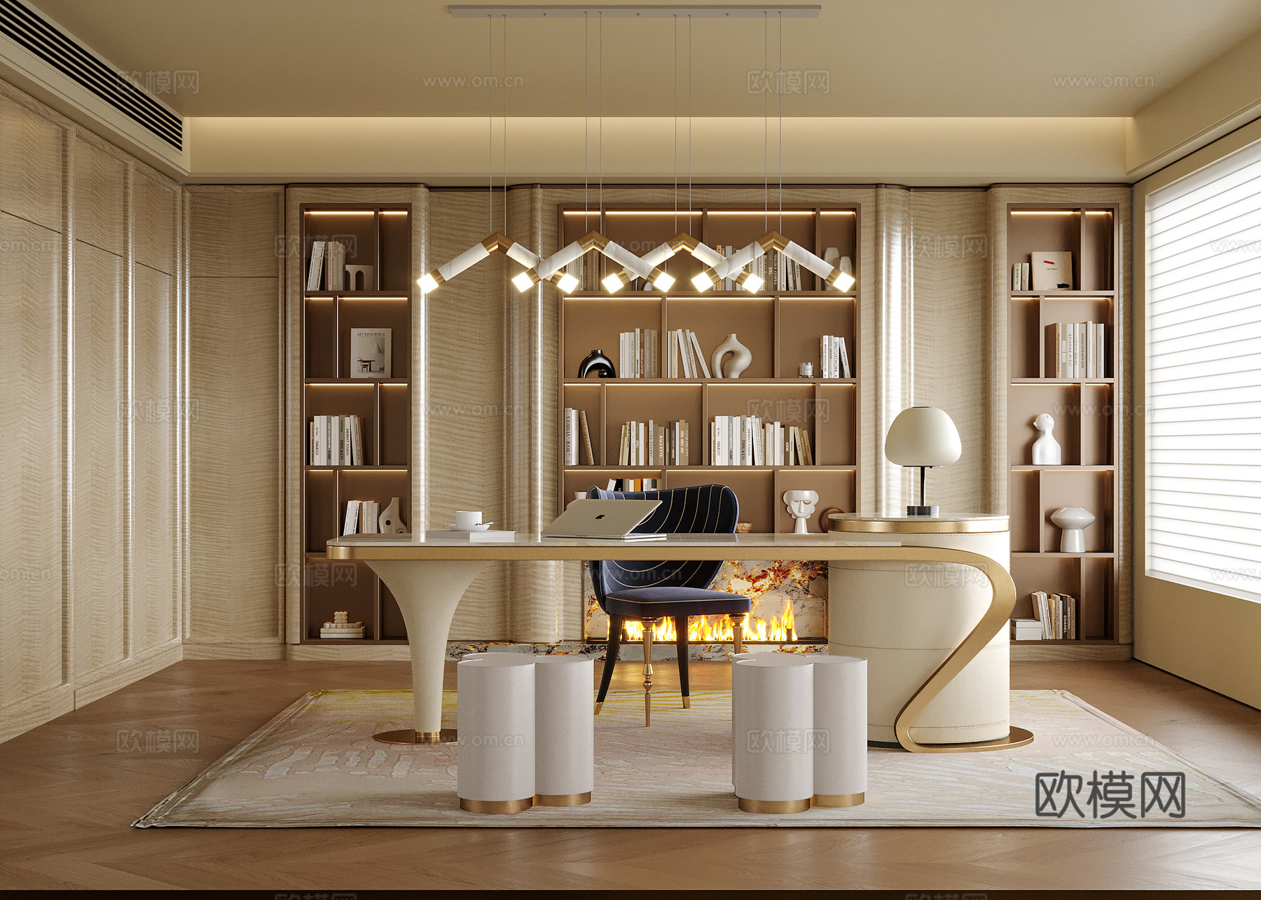 现代书房 书桌椅su模型